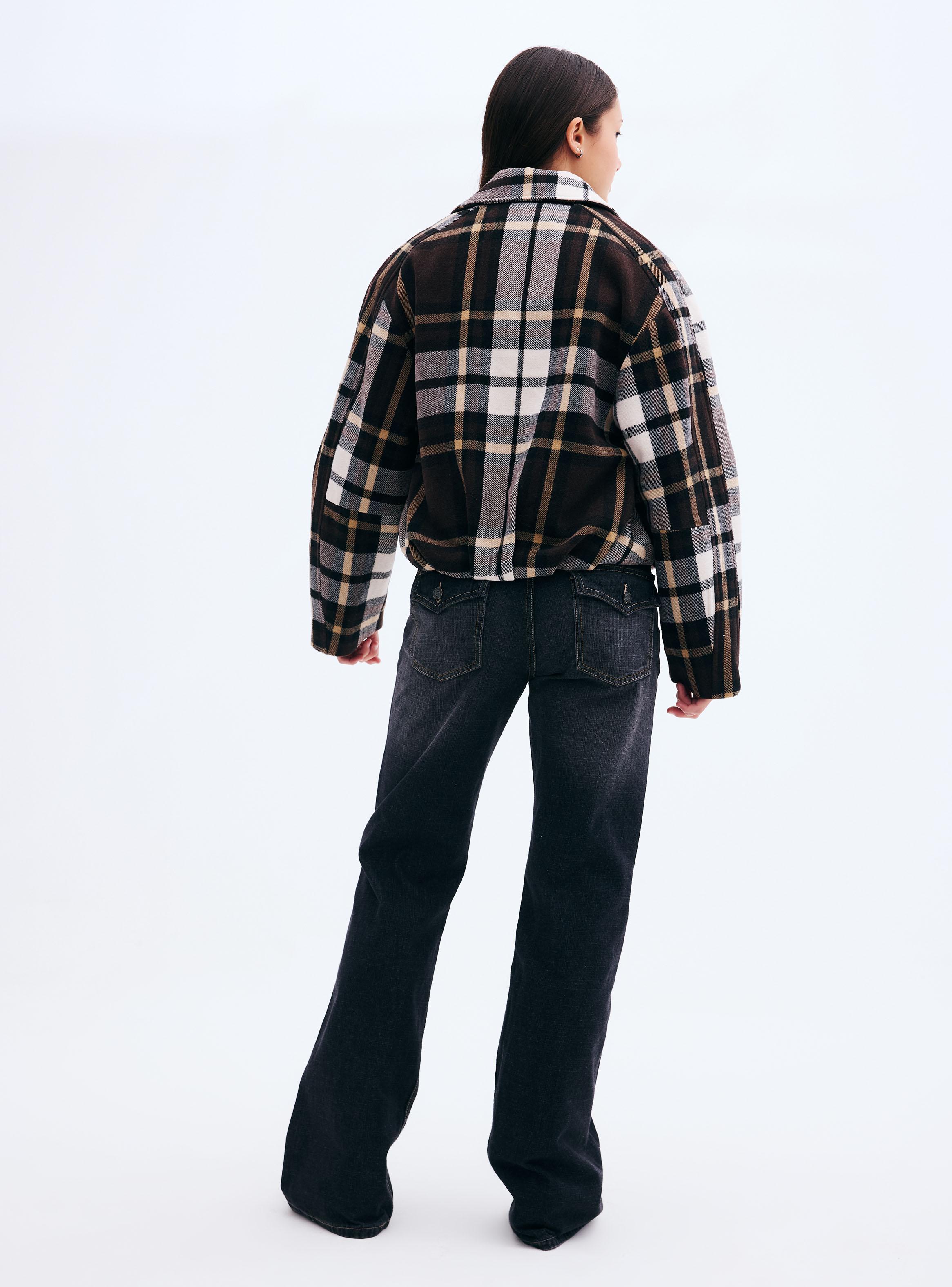 Chaqueta Estampado Cuadros Oversize-5