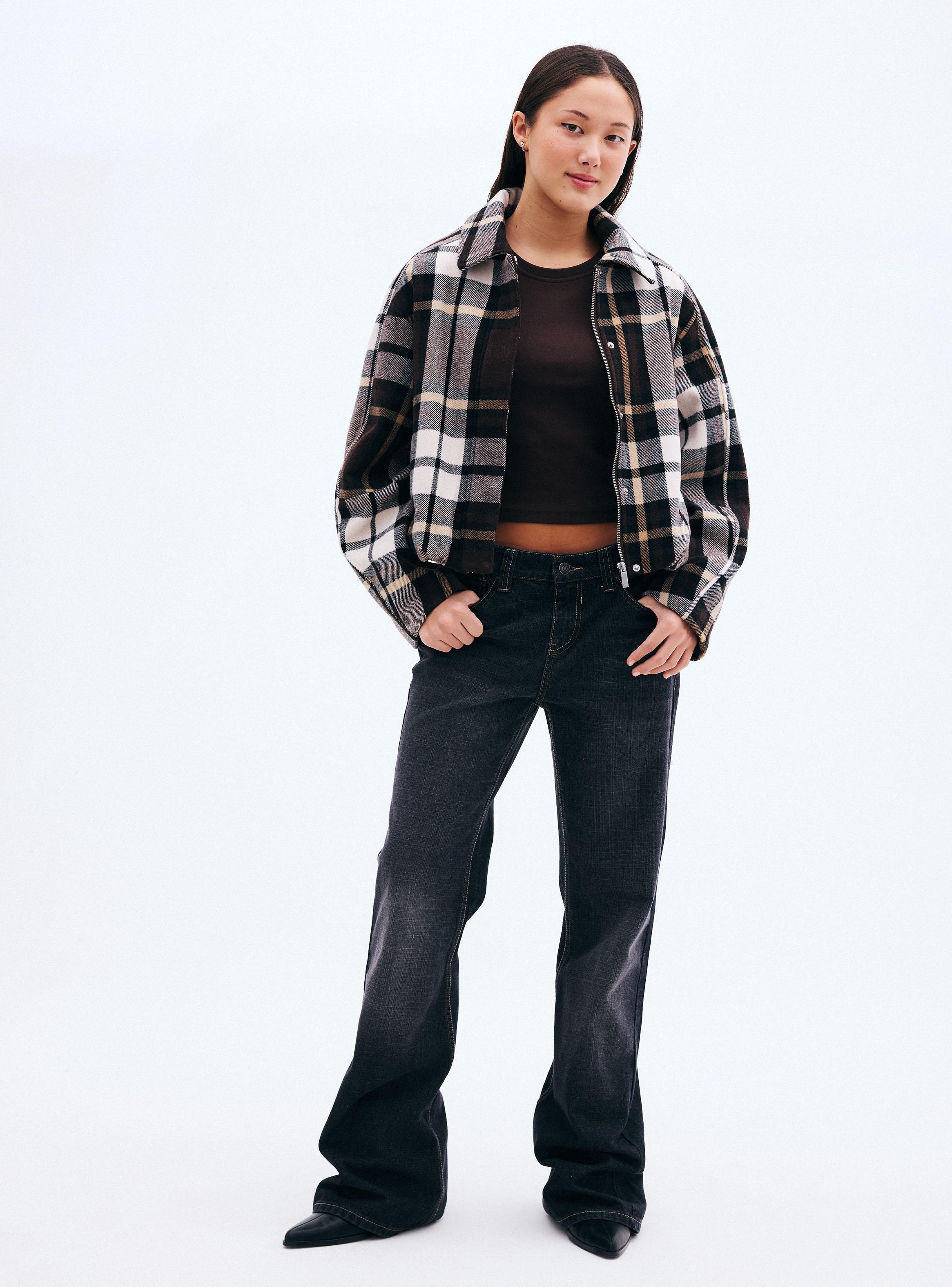 Chaqueta Estampado Cuadros Oversize-4
