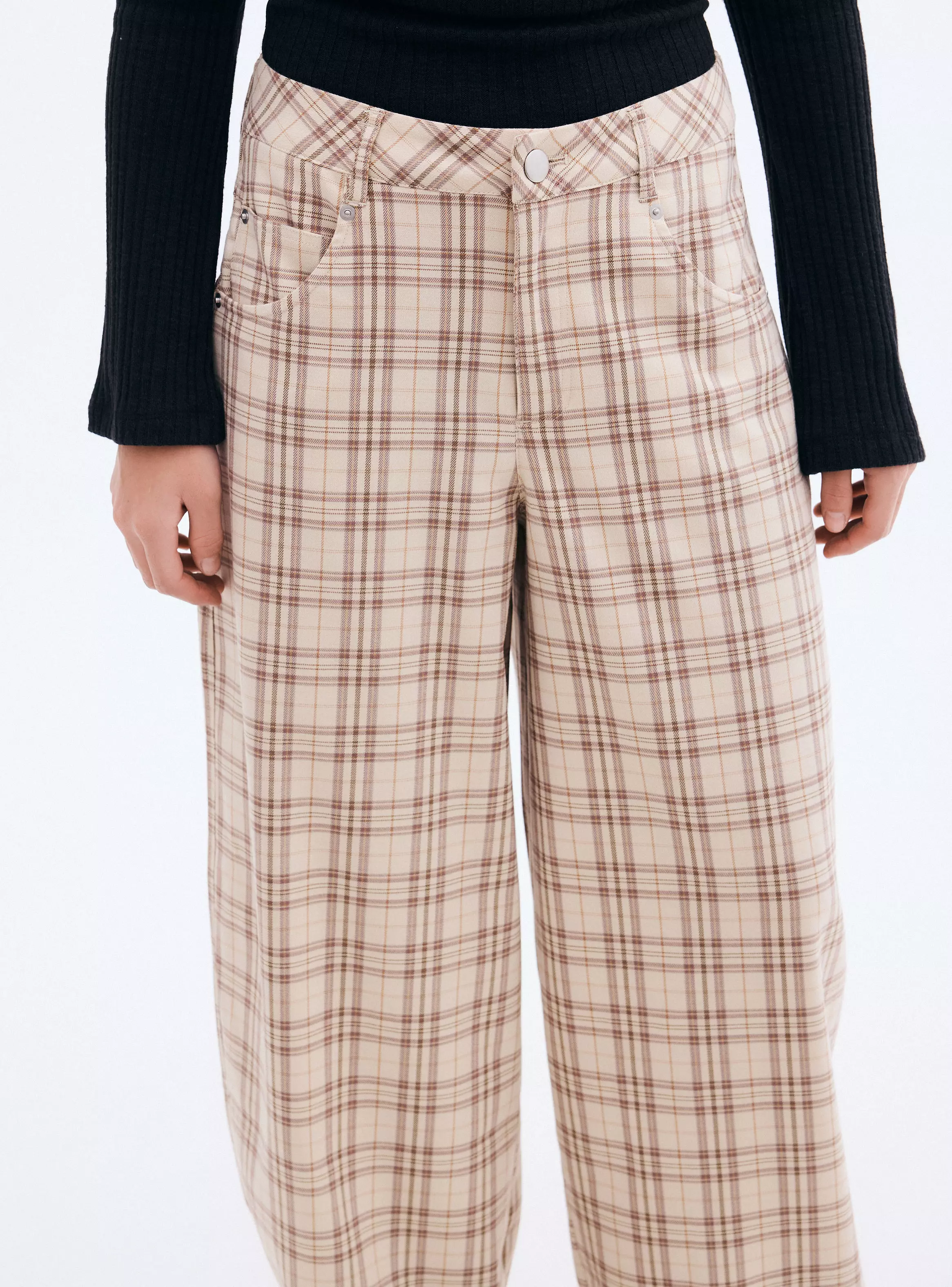 Pantalón con Cuadros Wide Leg Tiro Alto-2