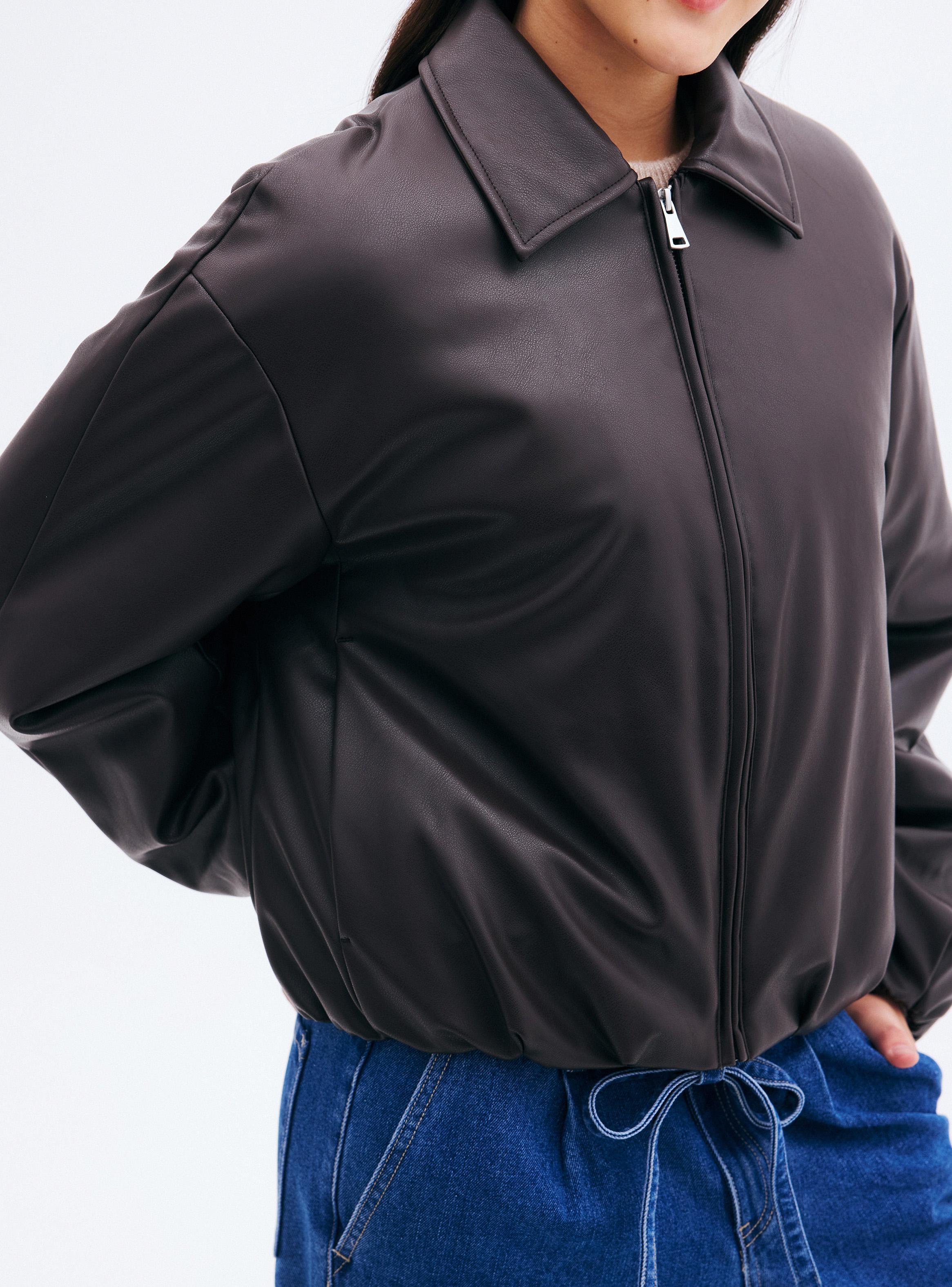 Chaqueta Cuero Sintético Cierre Frontal-3