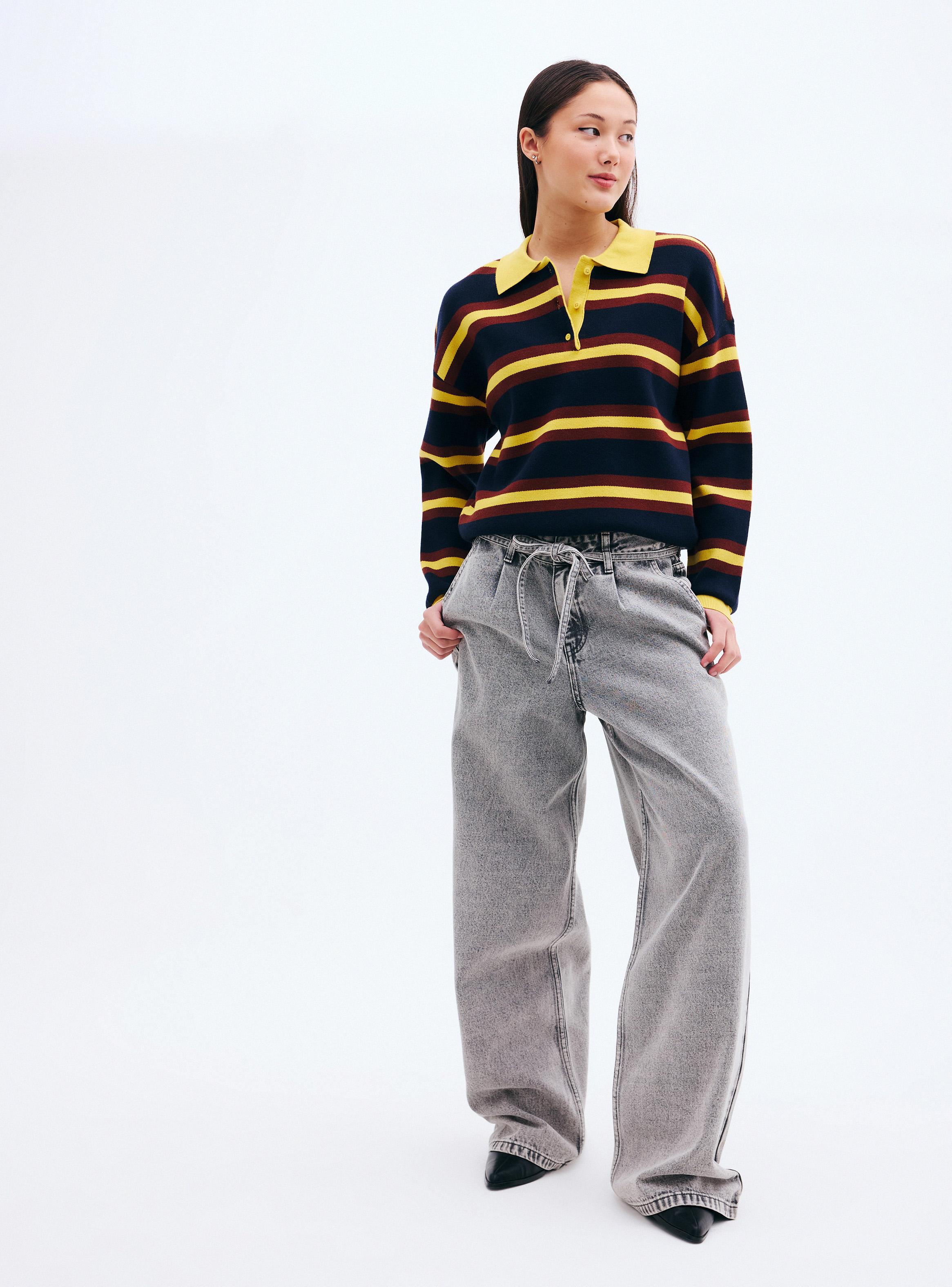 Sweater Cuello Polo Rayas Horizontales Multicolores-4