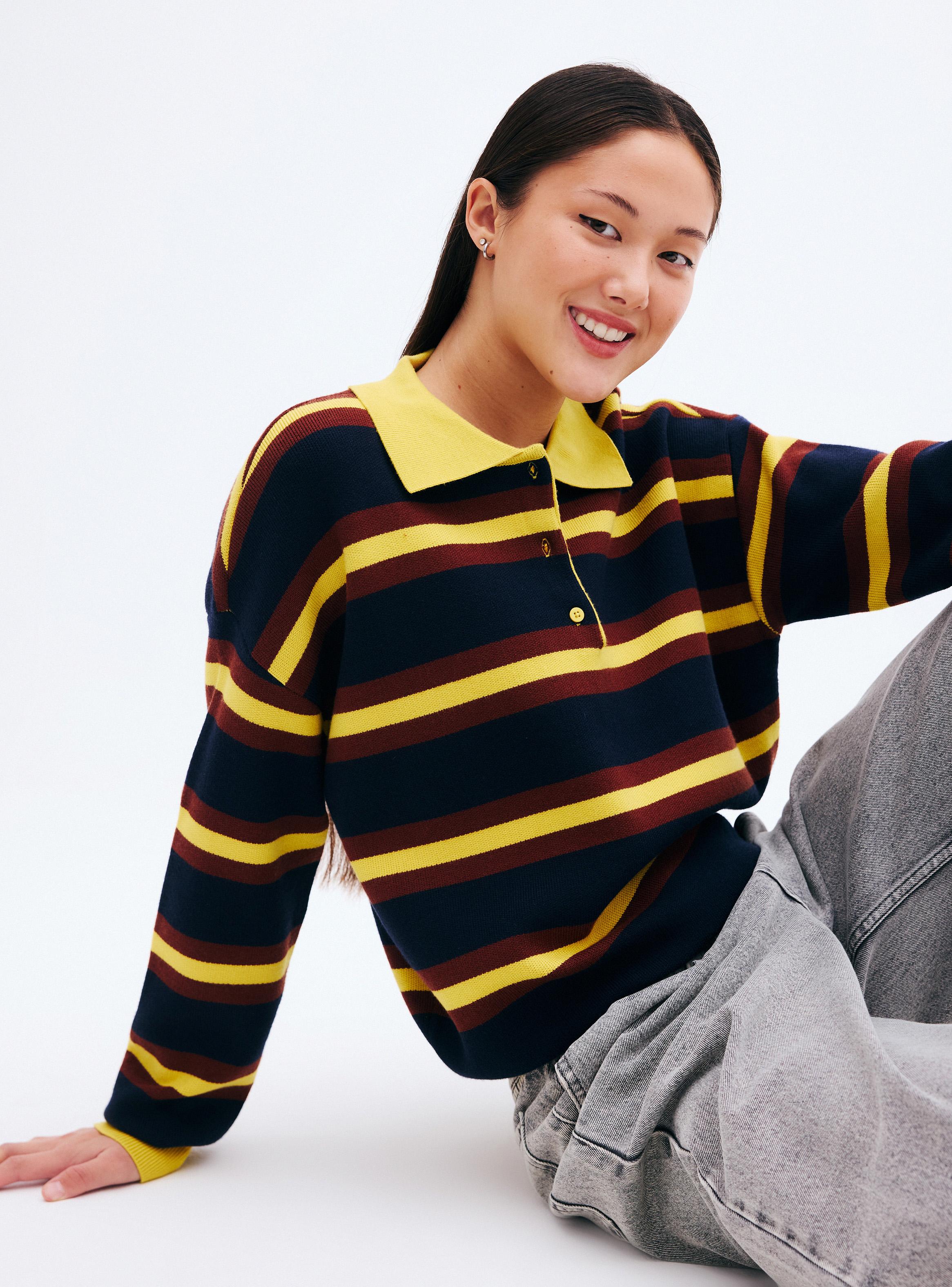 Sweater Cuello Polo Rayas Horizontales Multicolores-2