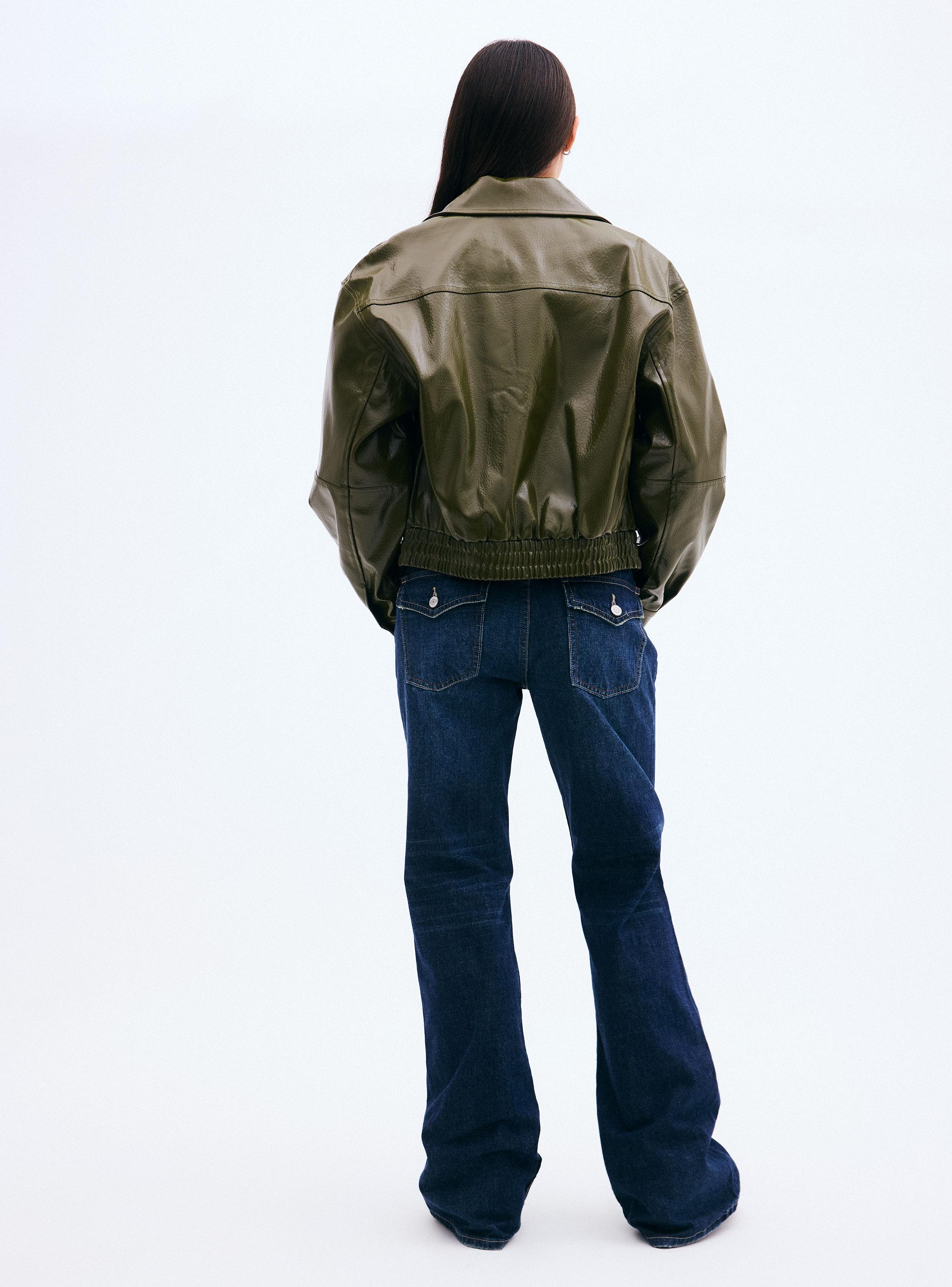 Chaqueta Cuero Sintético con Cierre Frontal y Corte Cropped-5