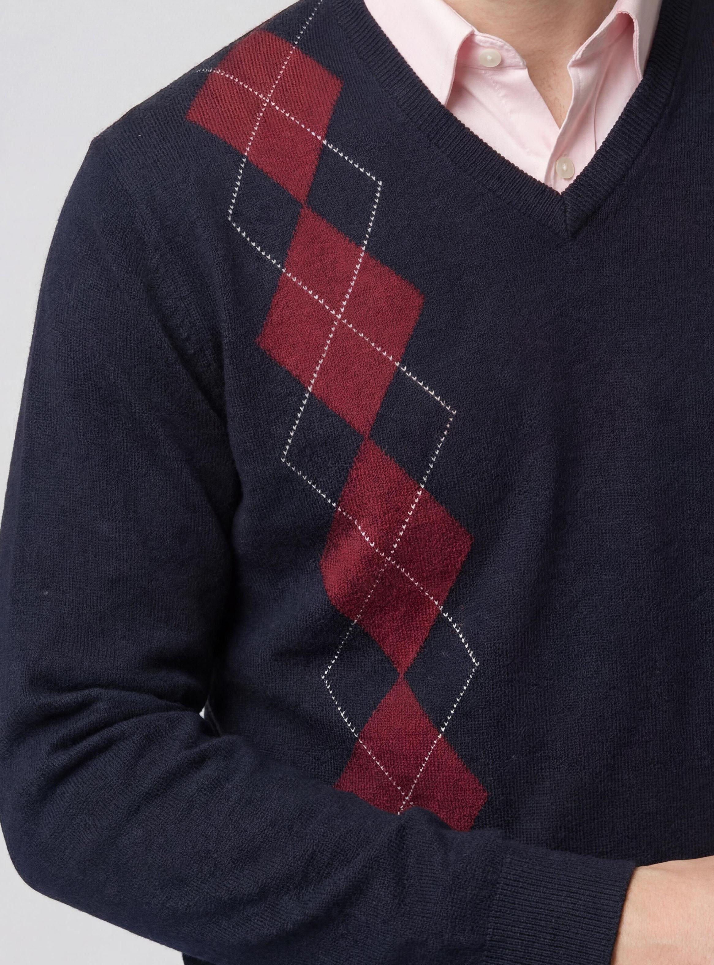 Sweater Fantasía Rombos Merino Cuello en V-2