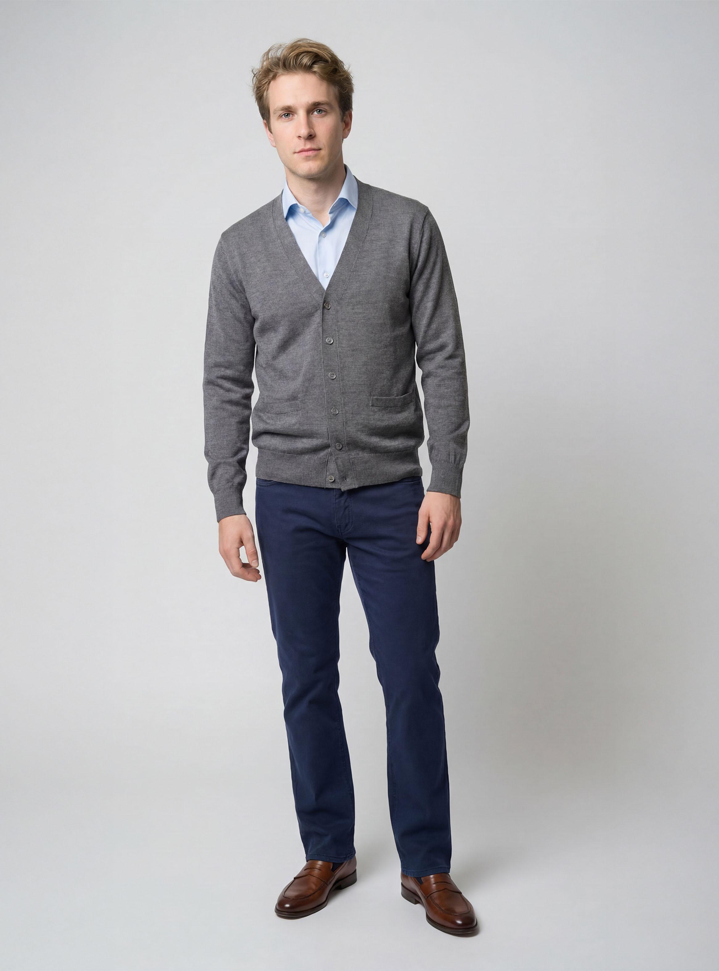 Cardigan Liso Manga Larga Merino Italiano-3