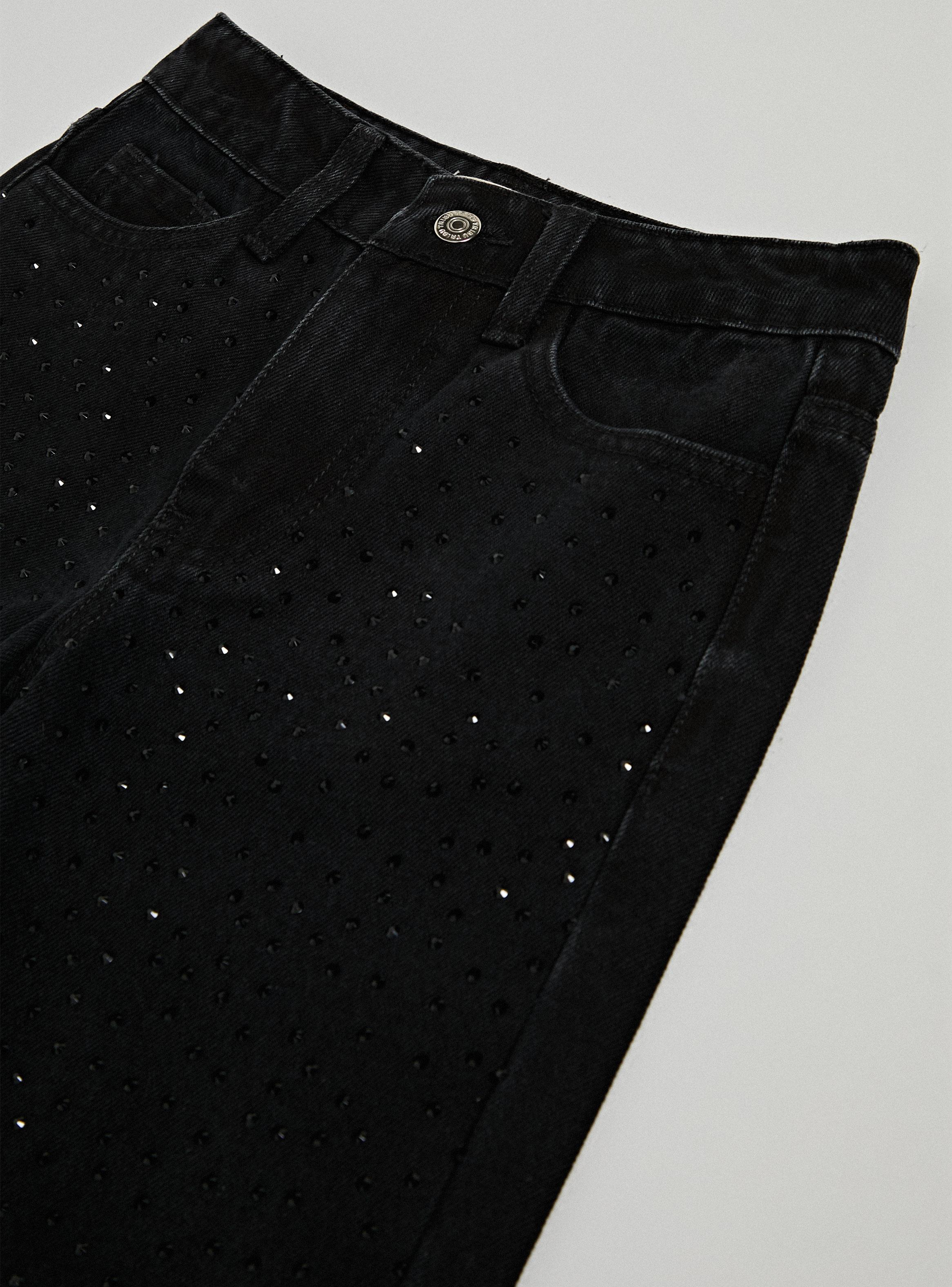 Jeans Wide Leg Alto con Brillos Estampado-3
