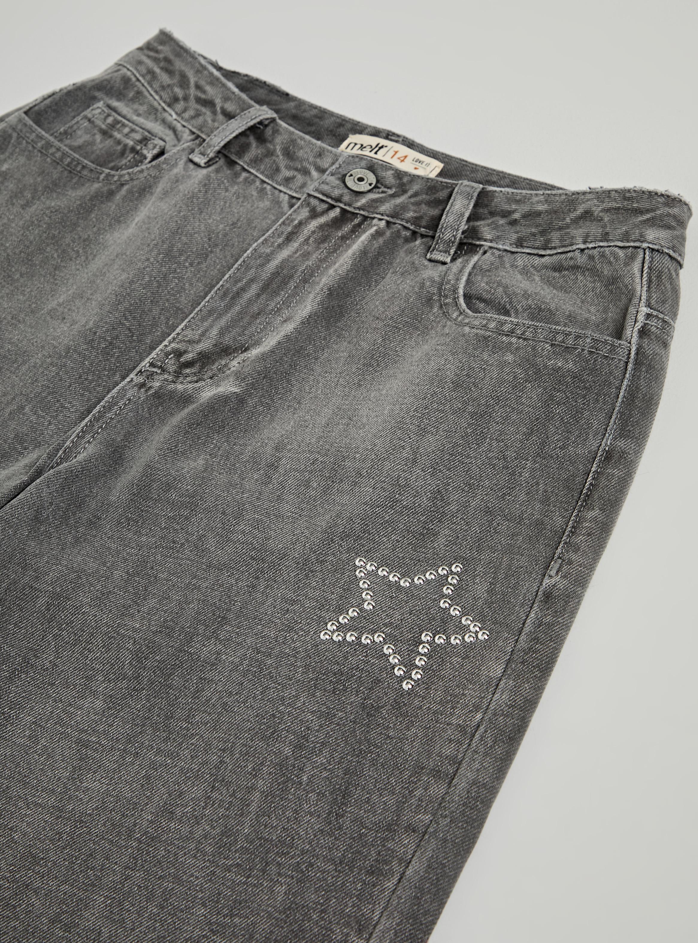 Jeans Wide Leg con Estrellas de Tachas-3
