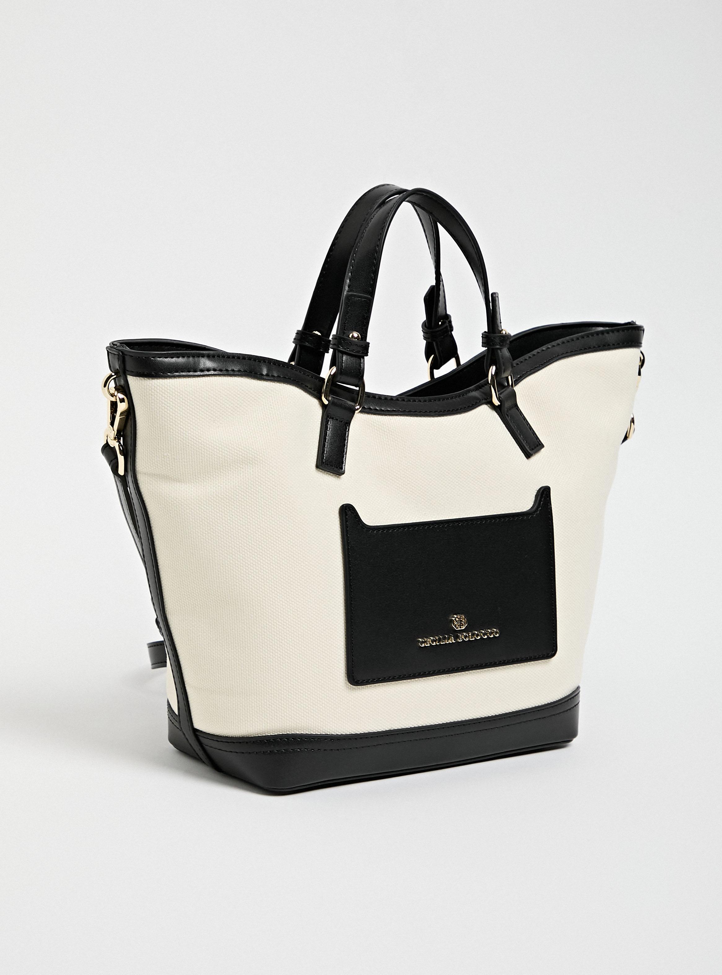 Cartera de Hombro Bitono y Canvas Logo Metálico-3
