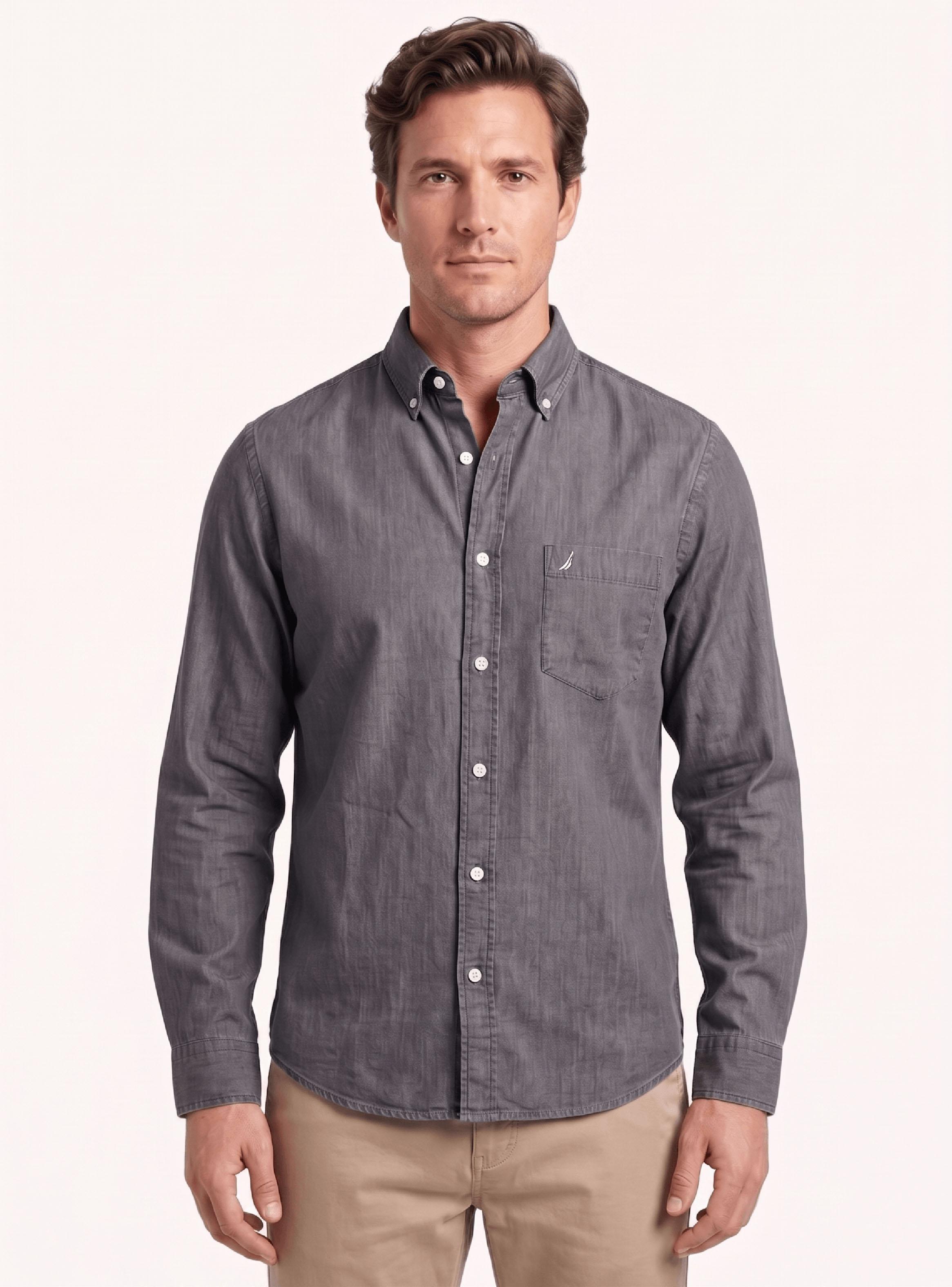 Camisa Denim Manga Larga Botones-0