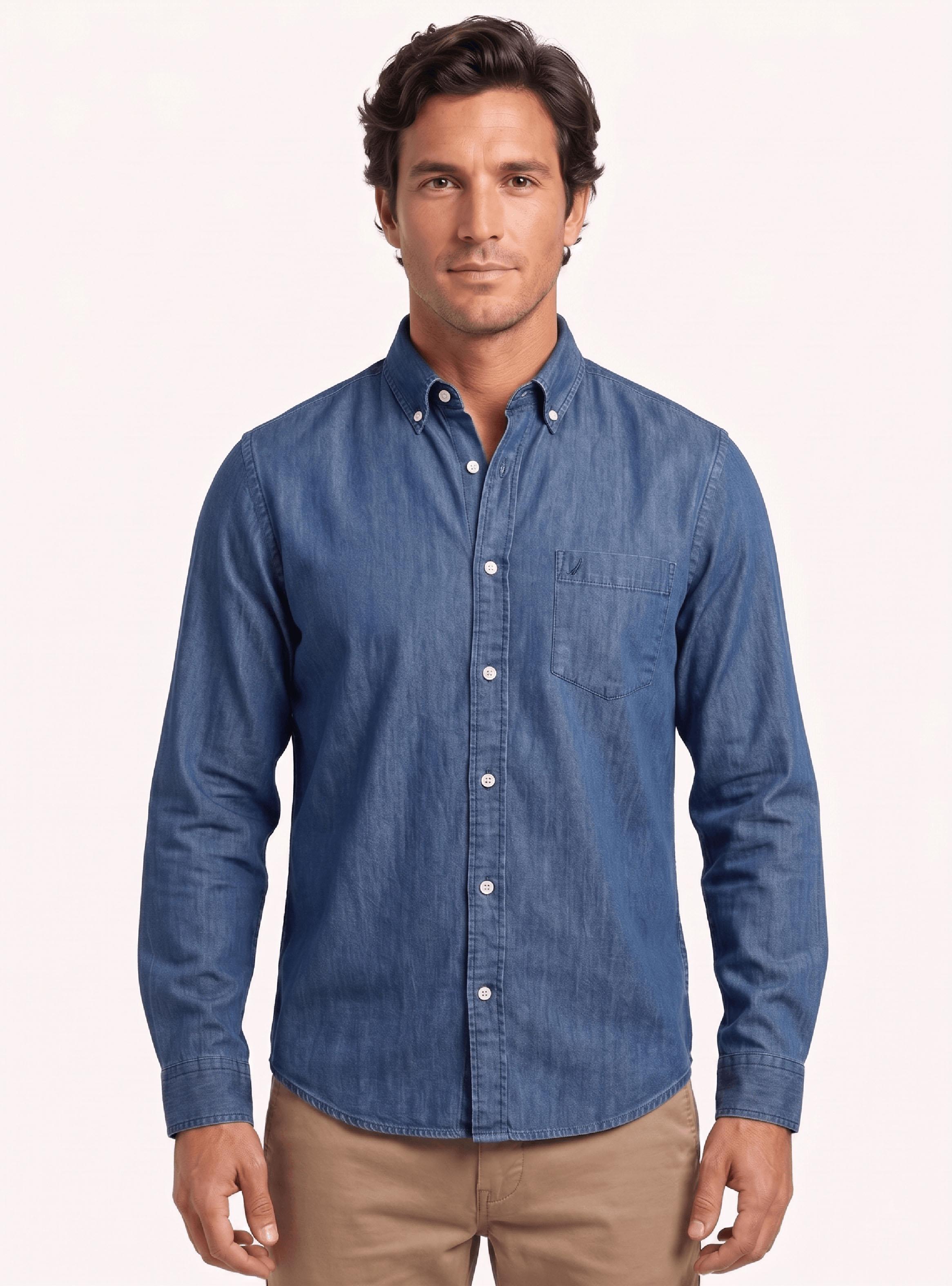 Camisa Denim Manga Larga Botones-0