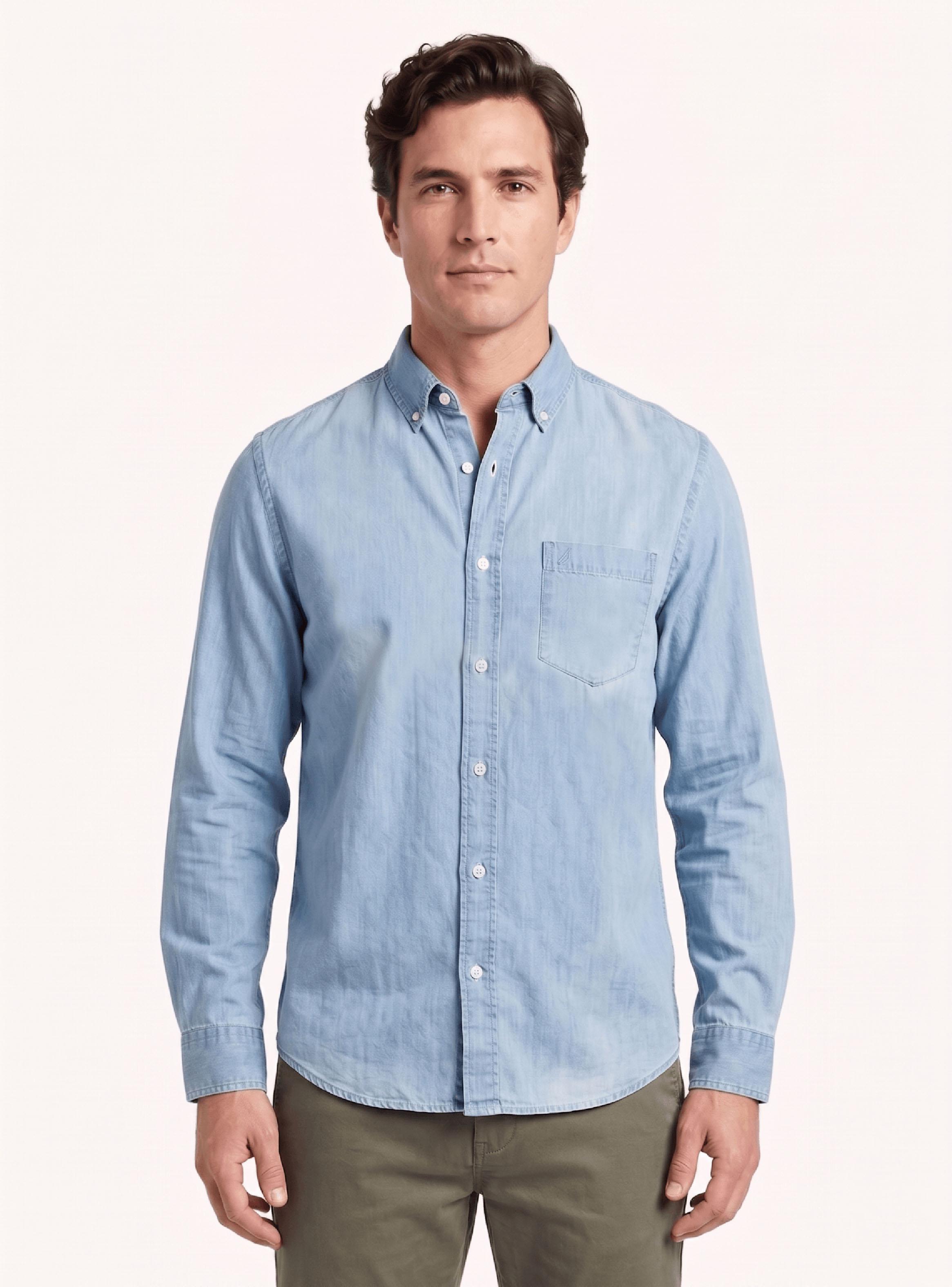 Camisa Denim Manga Larga Botones-0