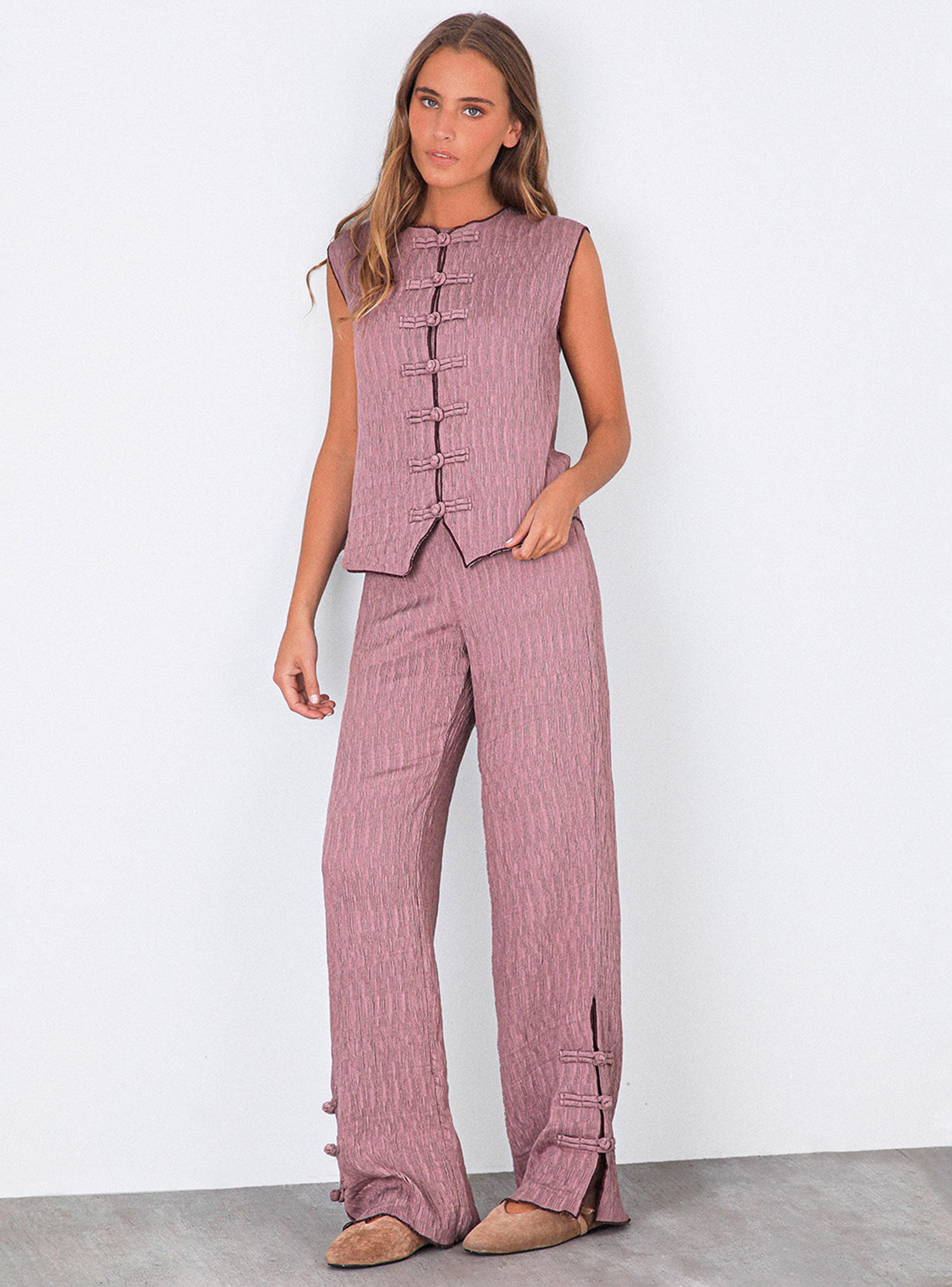 Pantalón Abertura Botón Lateral Rose-5