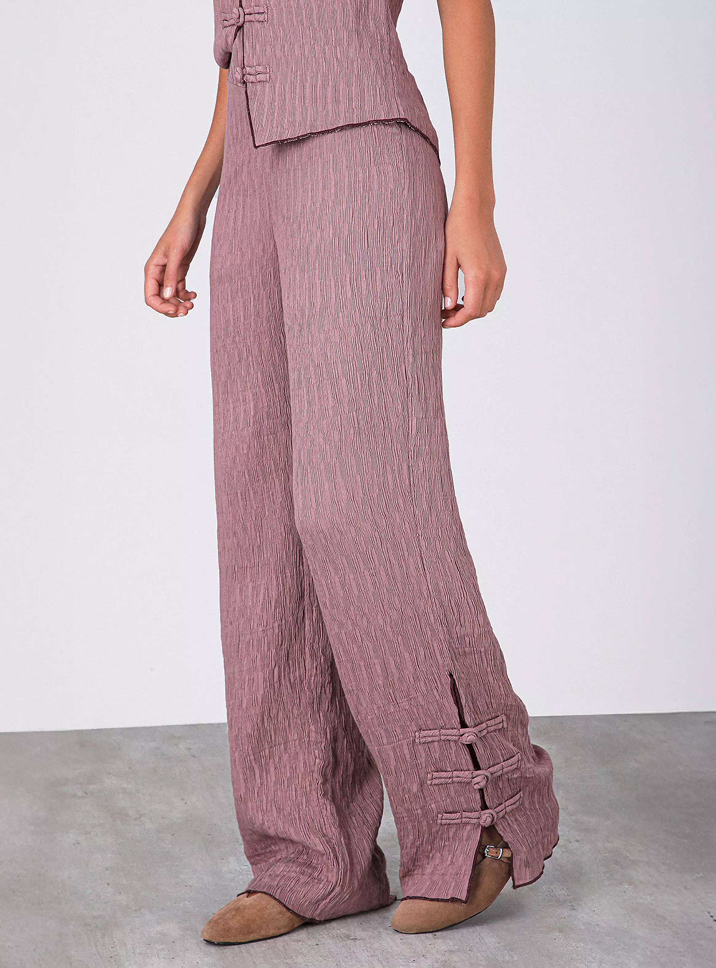 Pantalón Abertura Botón Lateral Rose-2