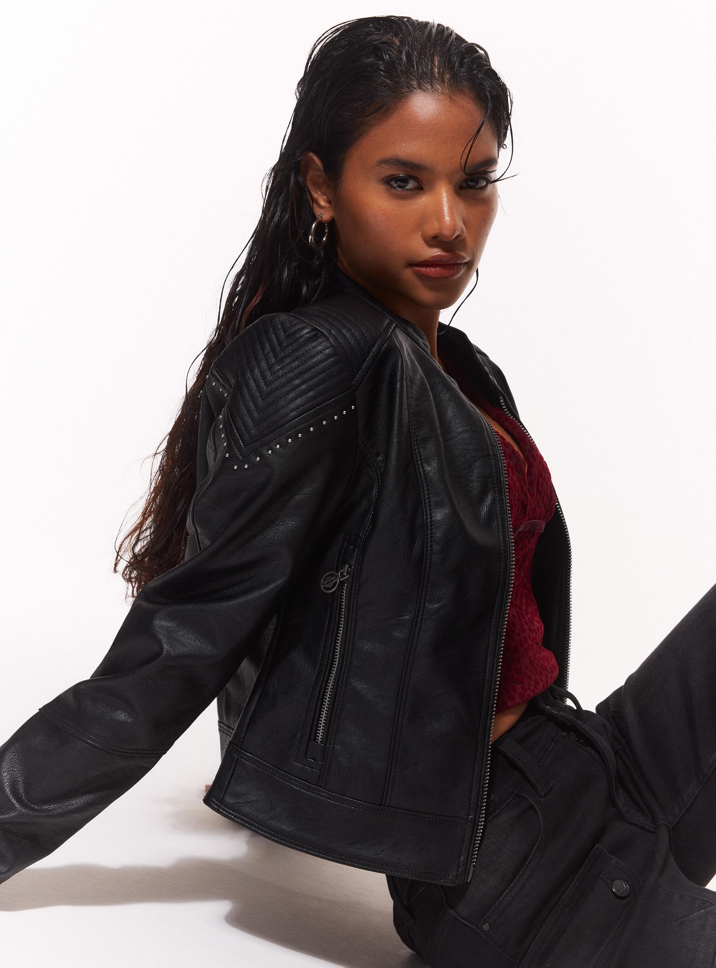 Chaqueta Cuello Mao Simil Cuero-2