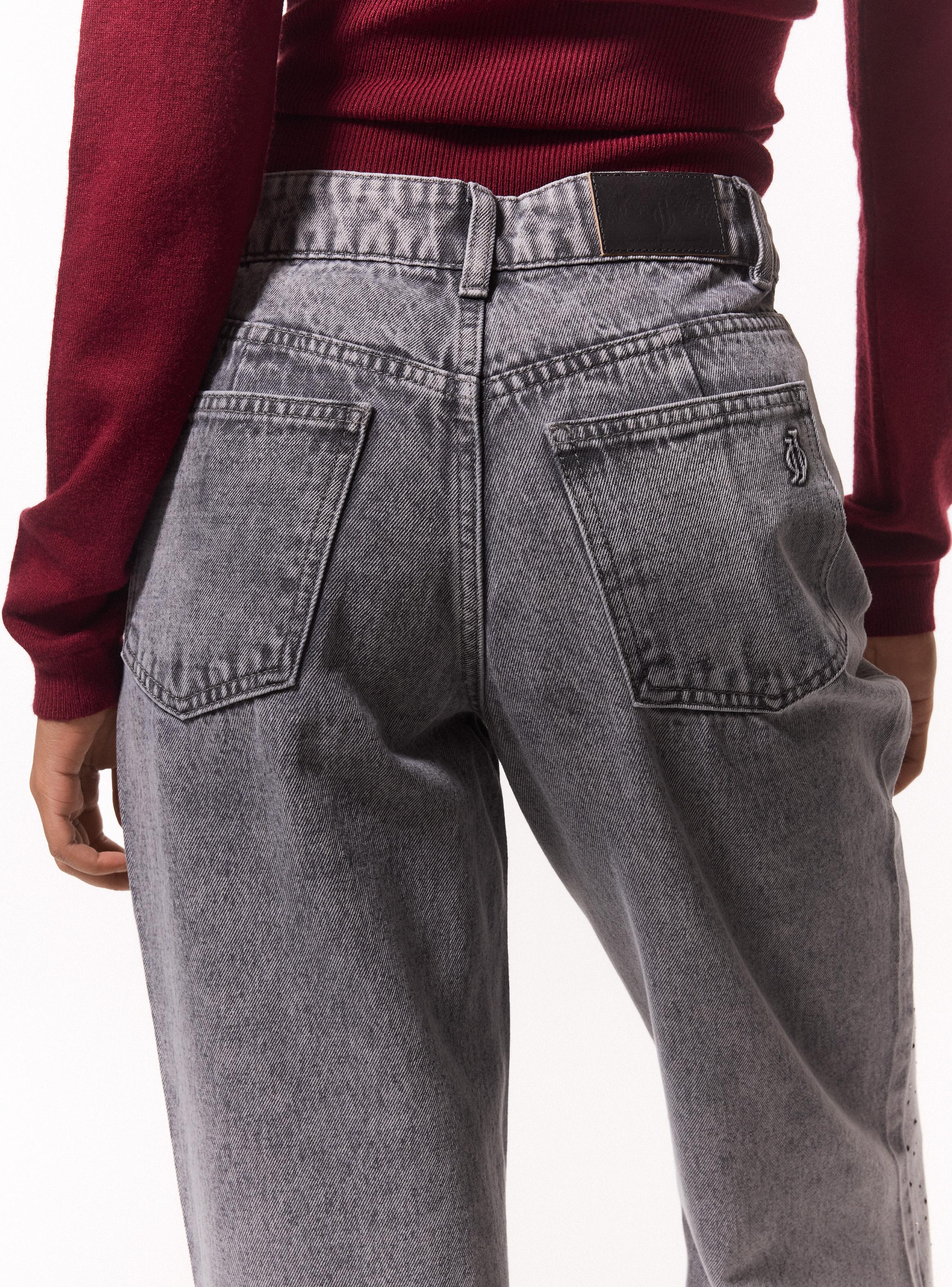 Jeans Wide Leg con Pretina Dos Botones con Strass Bi Color-3