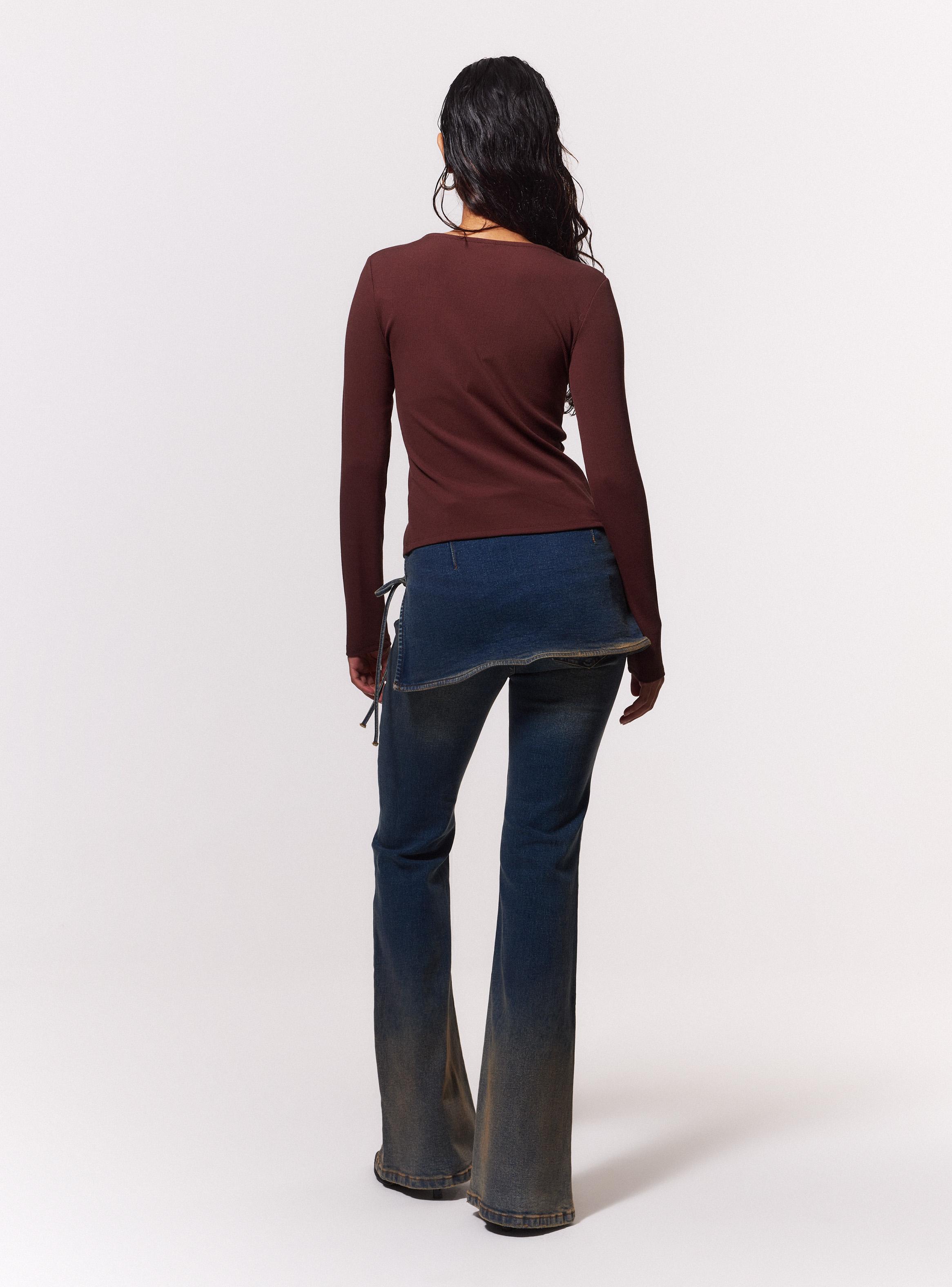 Jeans Flare con Falda Pareo Amarrada-5