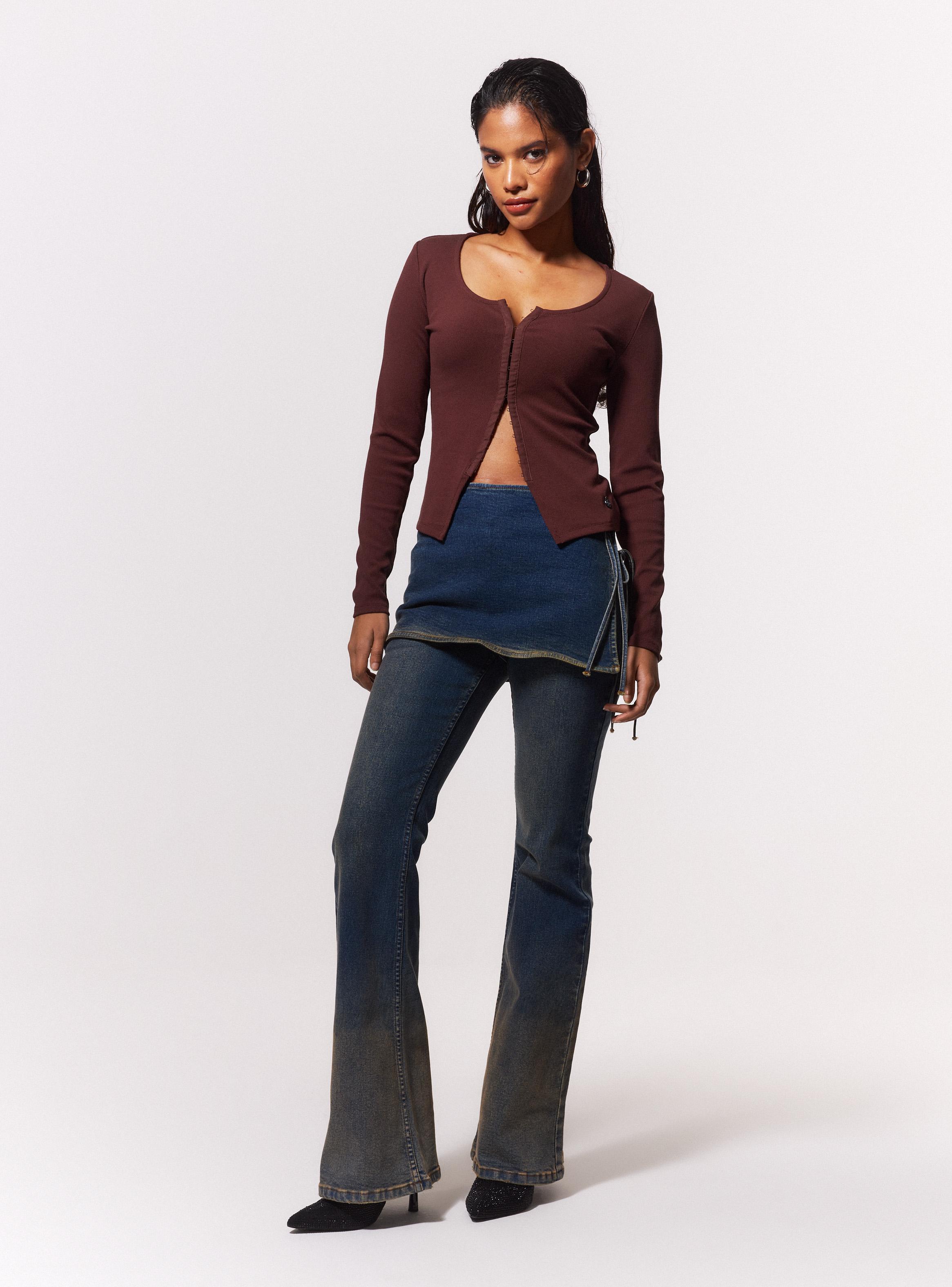 Jeans Flare con Falda Pareo Amarrada-4