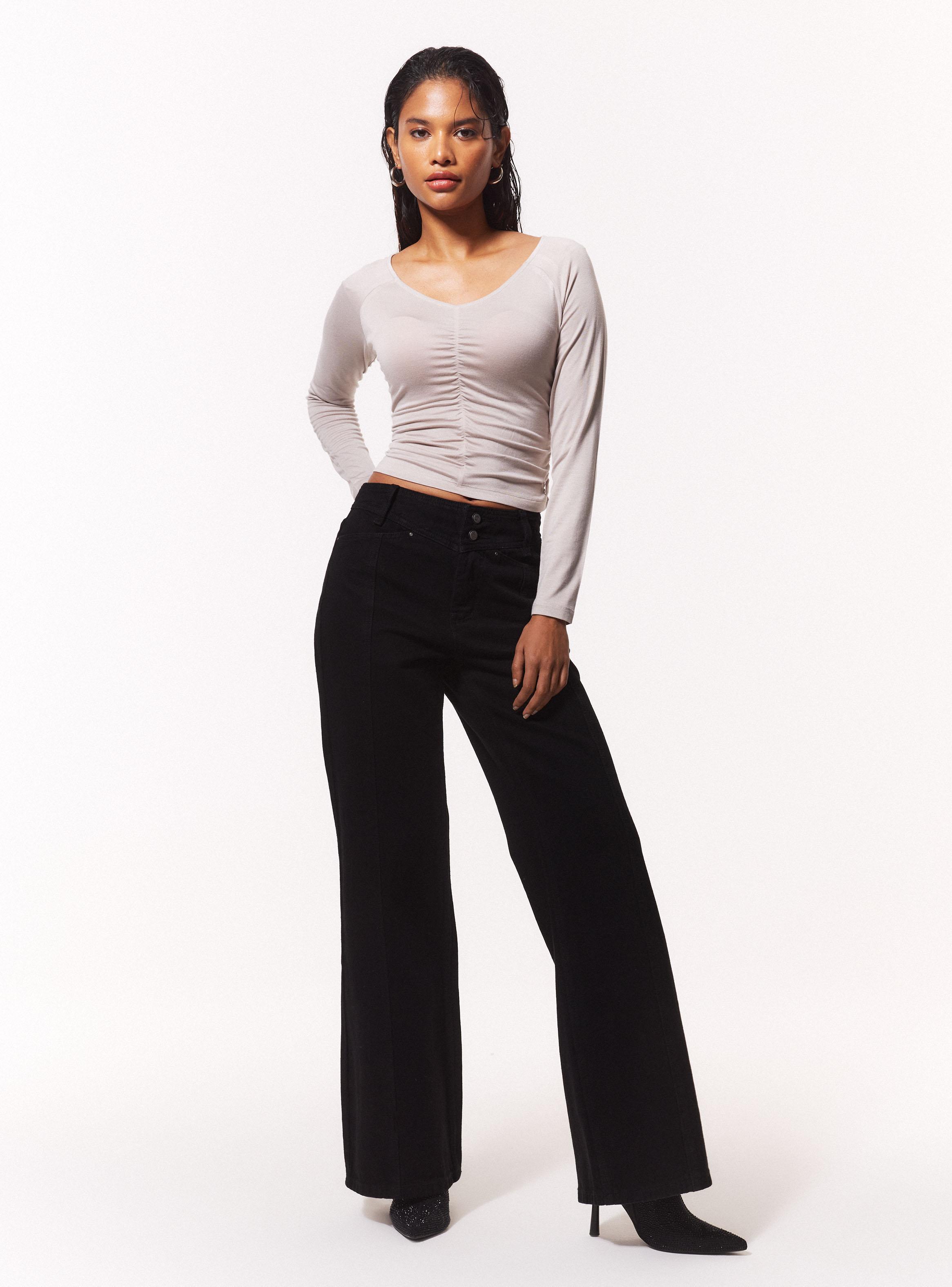 Jeans Wide Leg con Pretina Rebeca con Corte Central-4