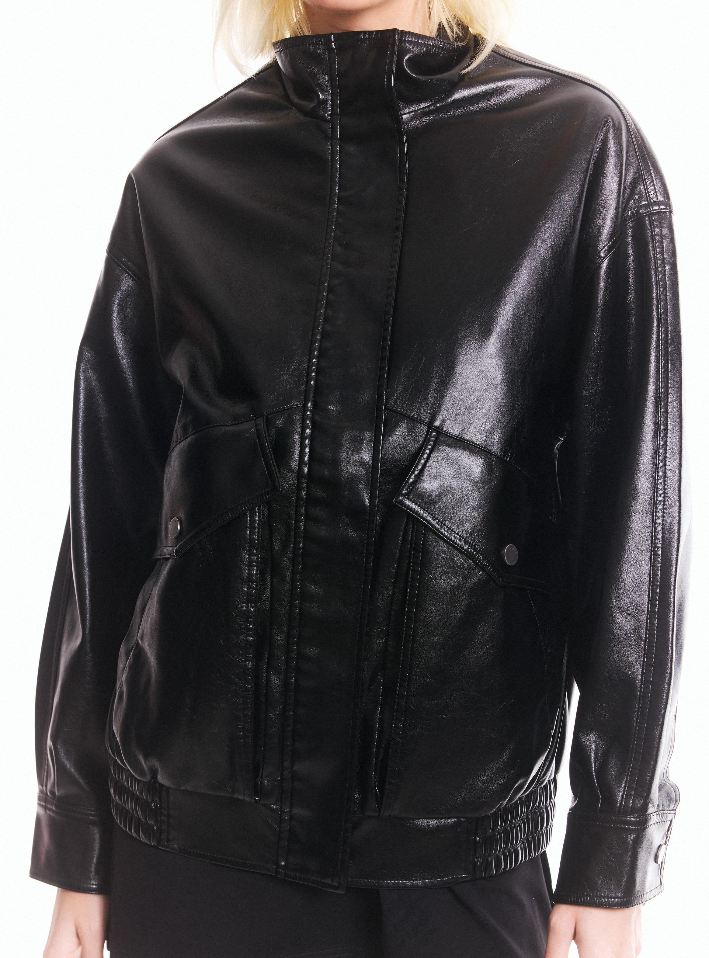 Chaqueta Maxi Bolsillos Cuero Sintético-3