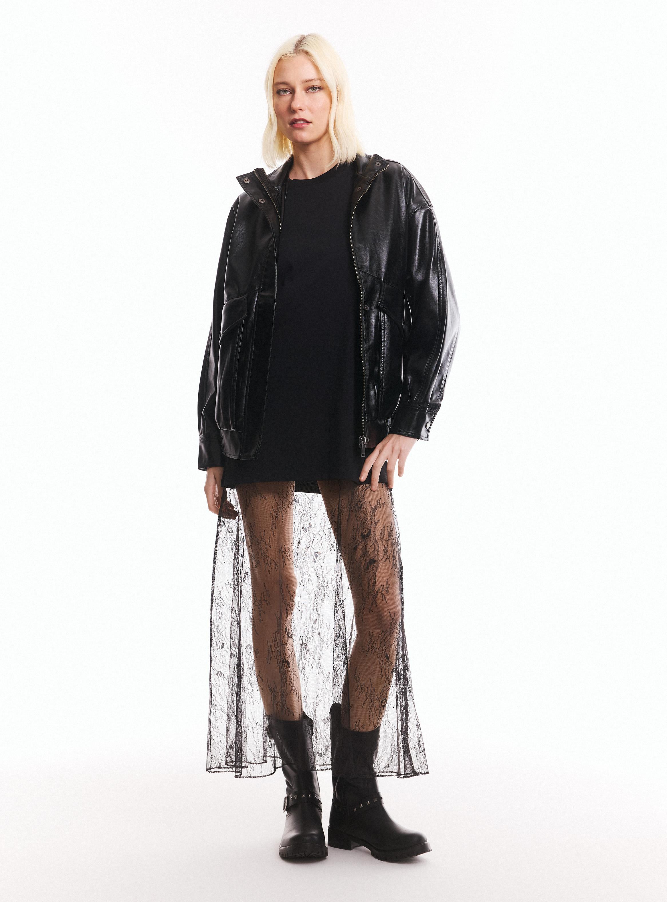 Chaqueta Maxi Bolsillos Cuero Sintético-4