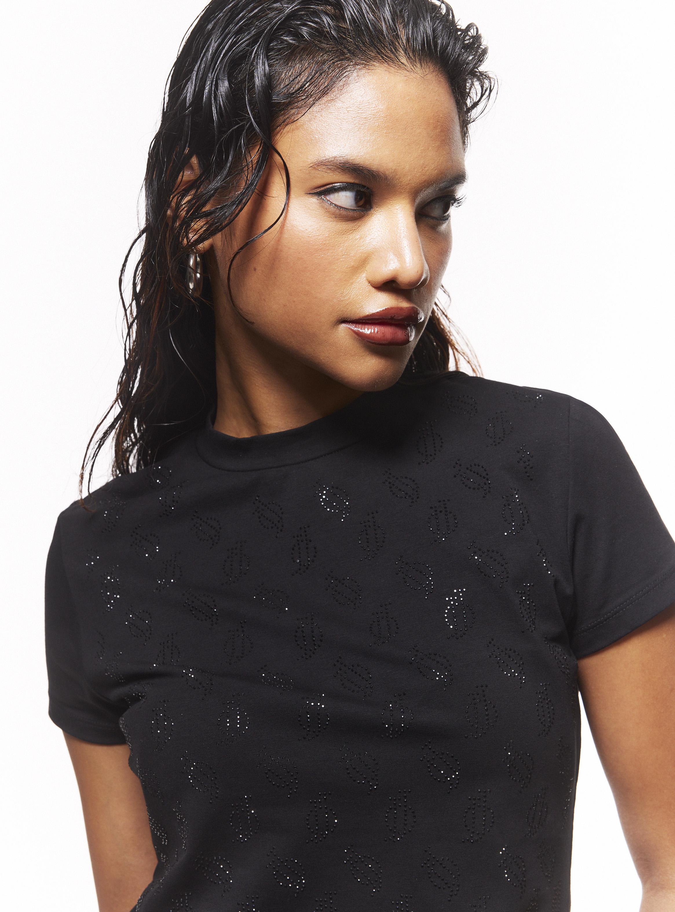 Polera Cuello Alto con Full Print de Strass-2