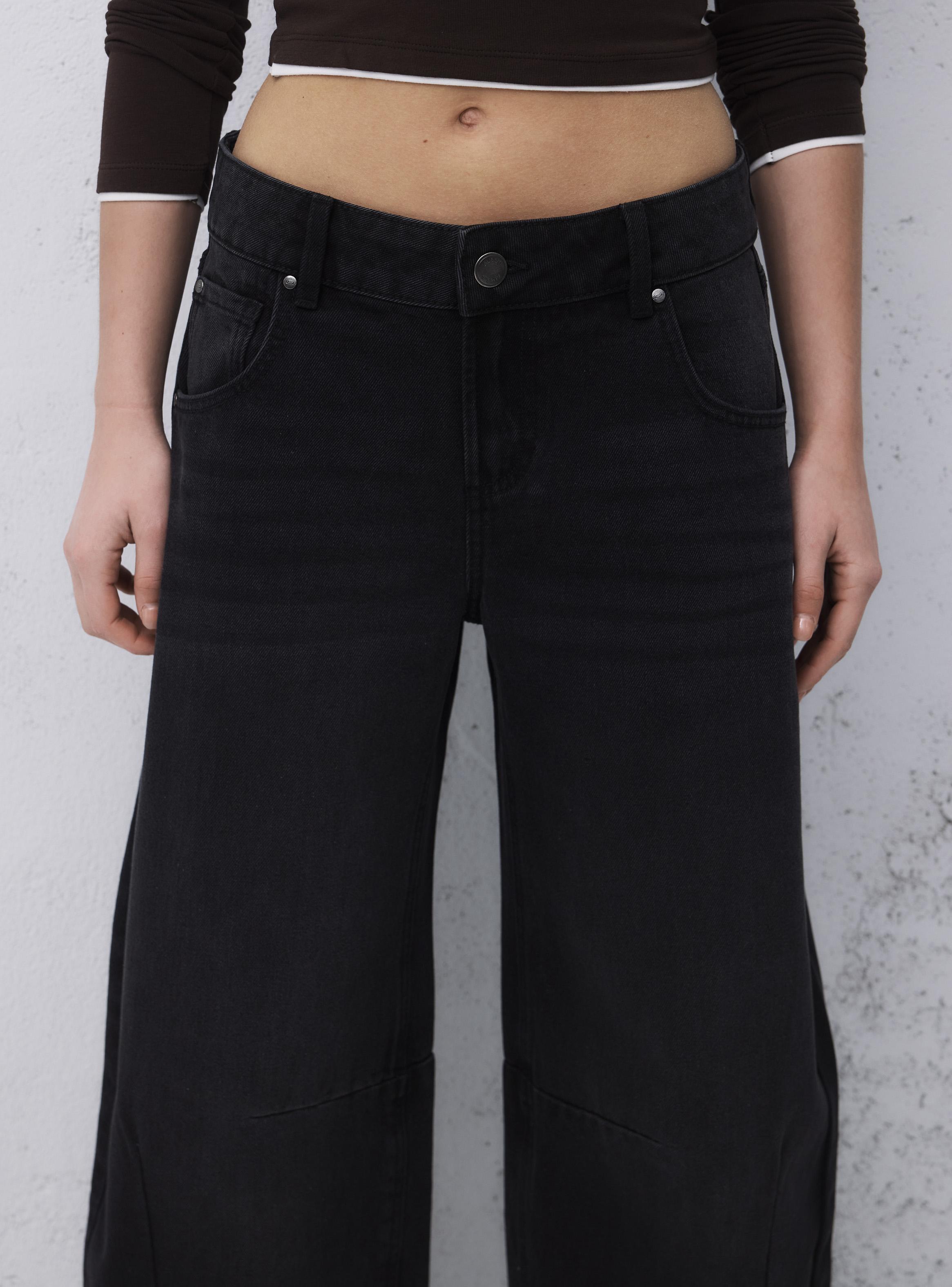 Jeans Wide Leg Tiro Alto con Costuras Decorativas-2
