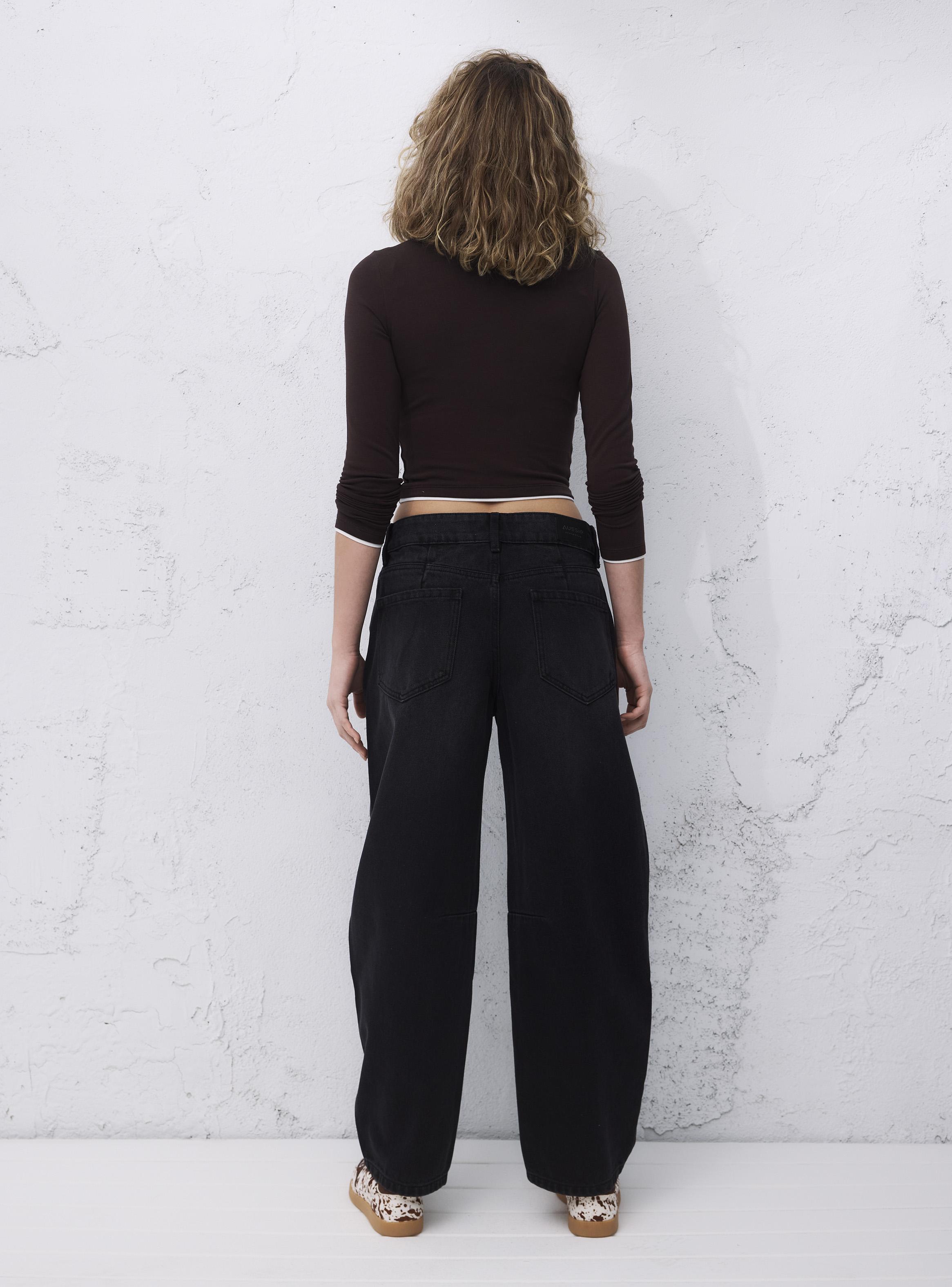 Jeans Wide Leg Tiro Alto con Costuras Decorativas-5