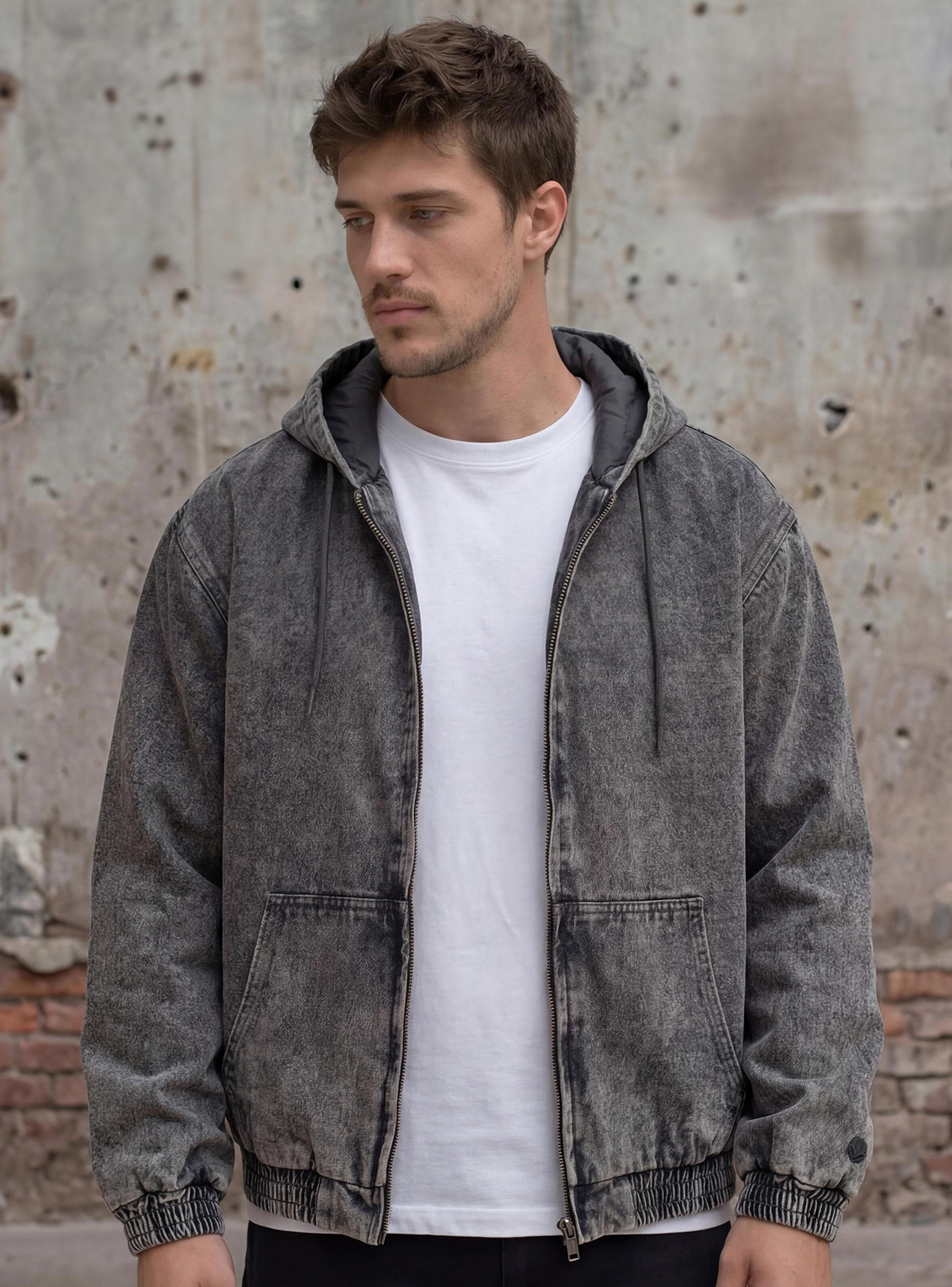 Chaqueta Denim Lavada con Capucha-0