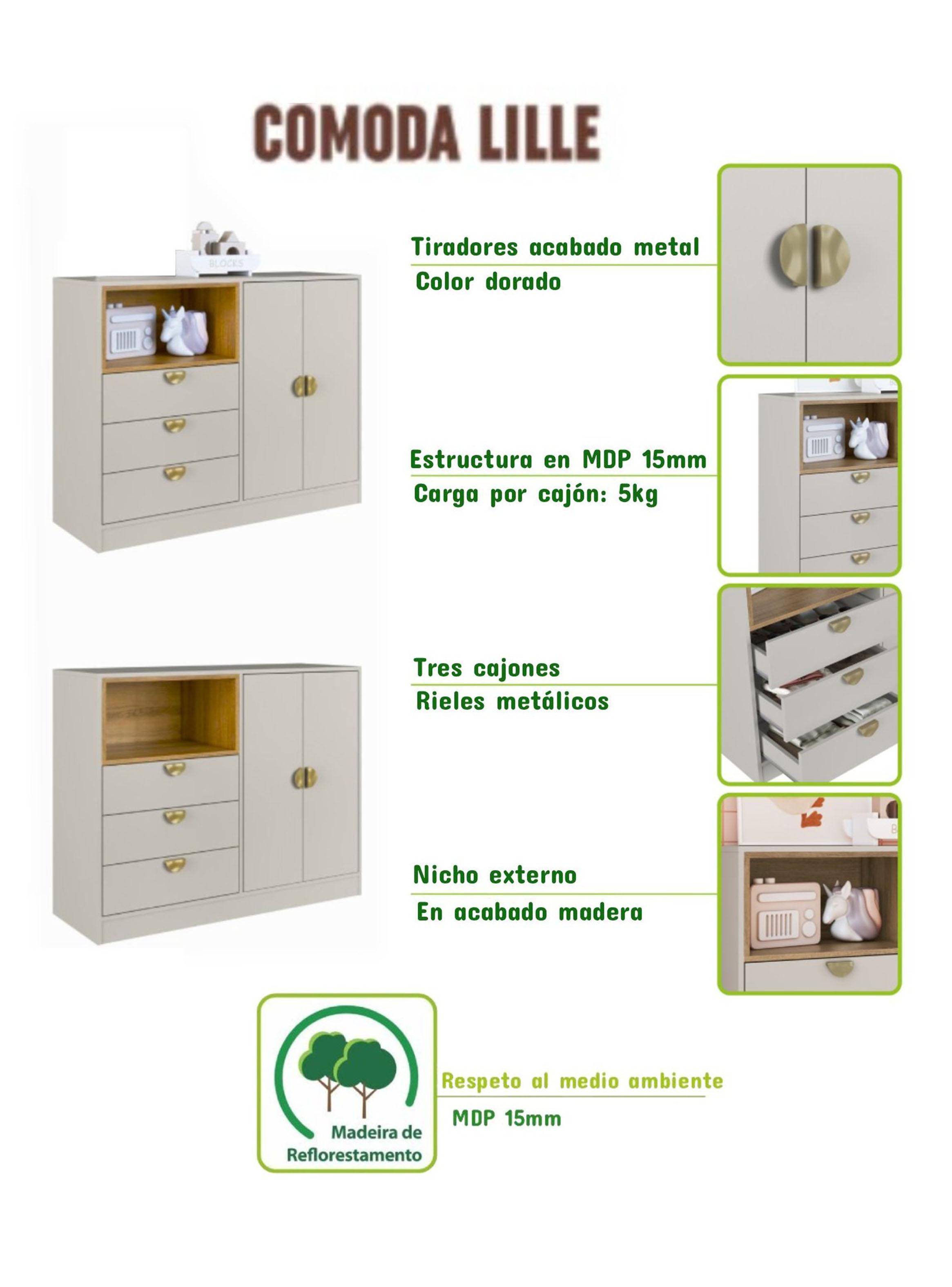 Cómoda 2 Puertas y 3 Cajones Cariño Arena-3