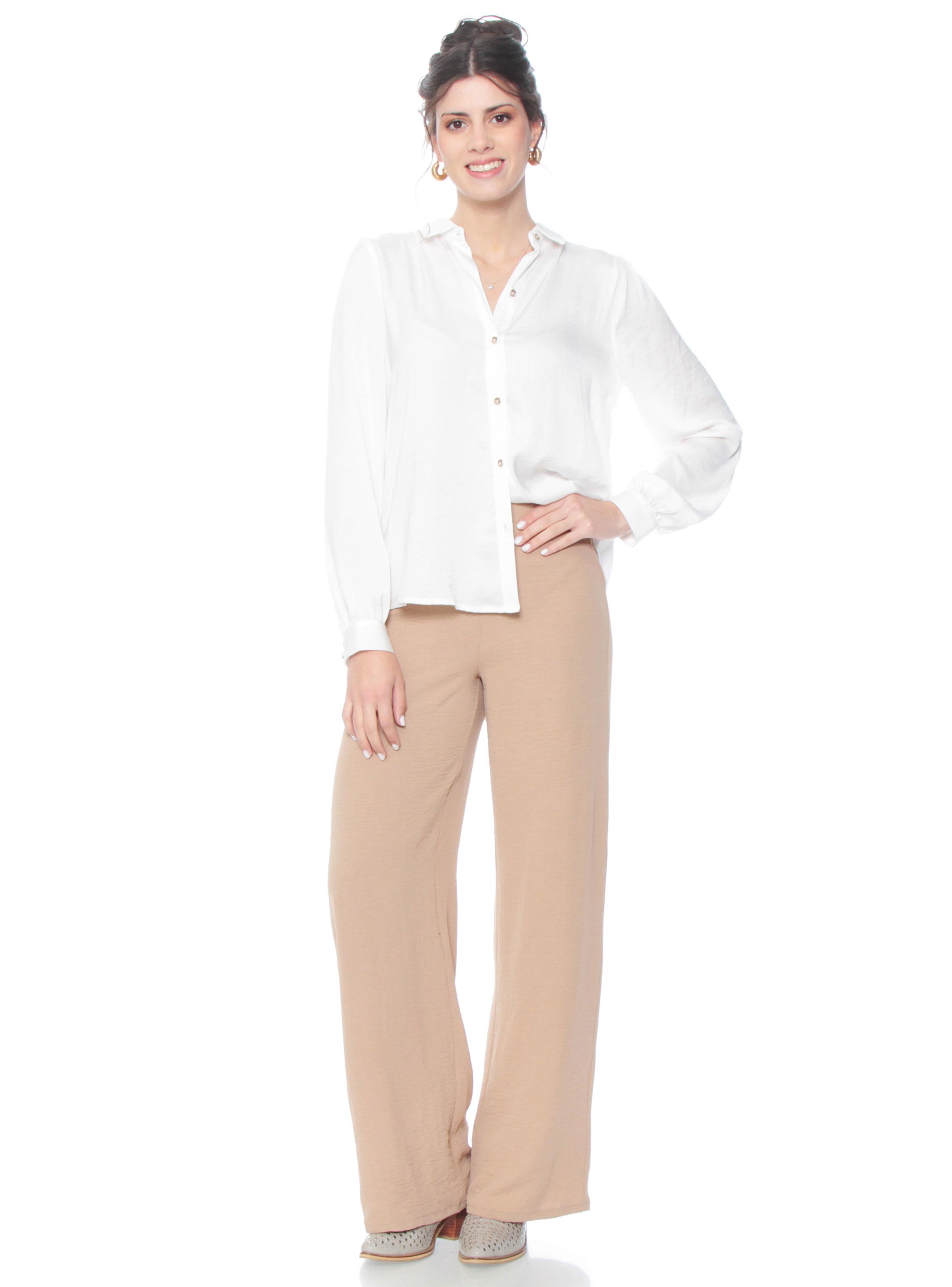 Blusa Manga Larga Sólida Abotonada en Delantero-3