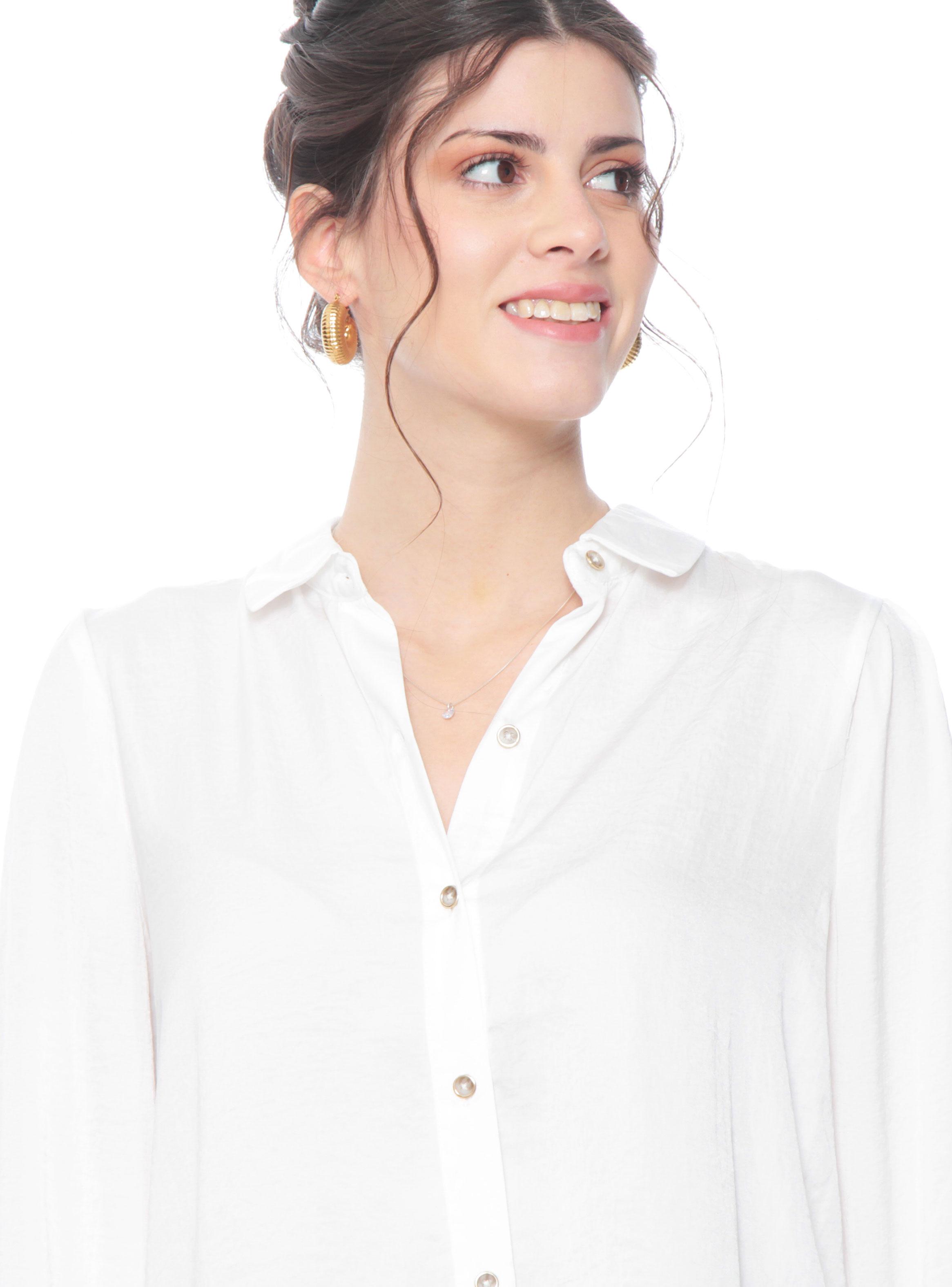 Blusa Manga Larga Sólida Abotonada en Delantero-2