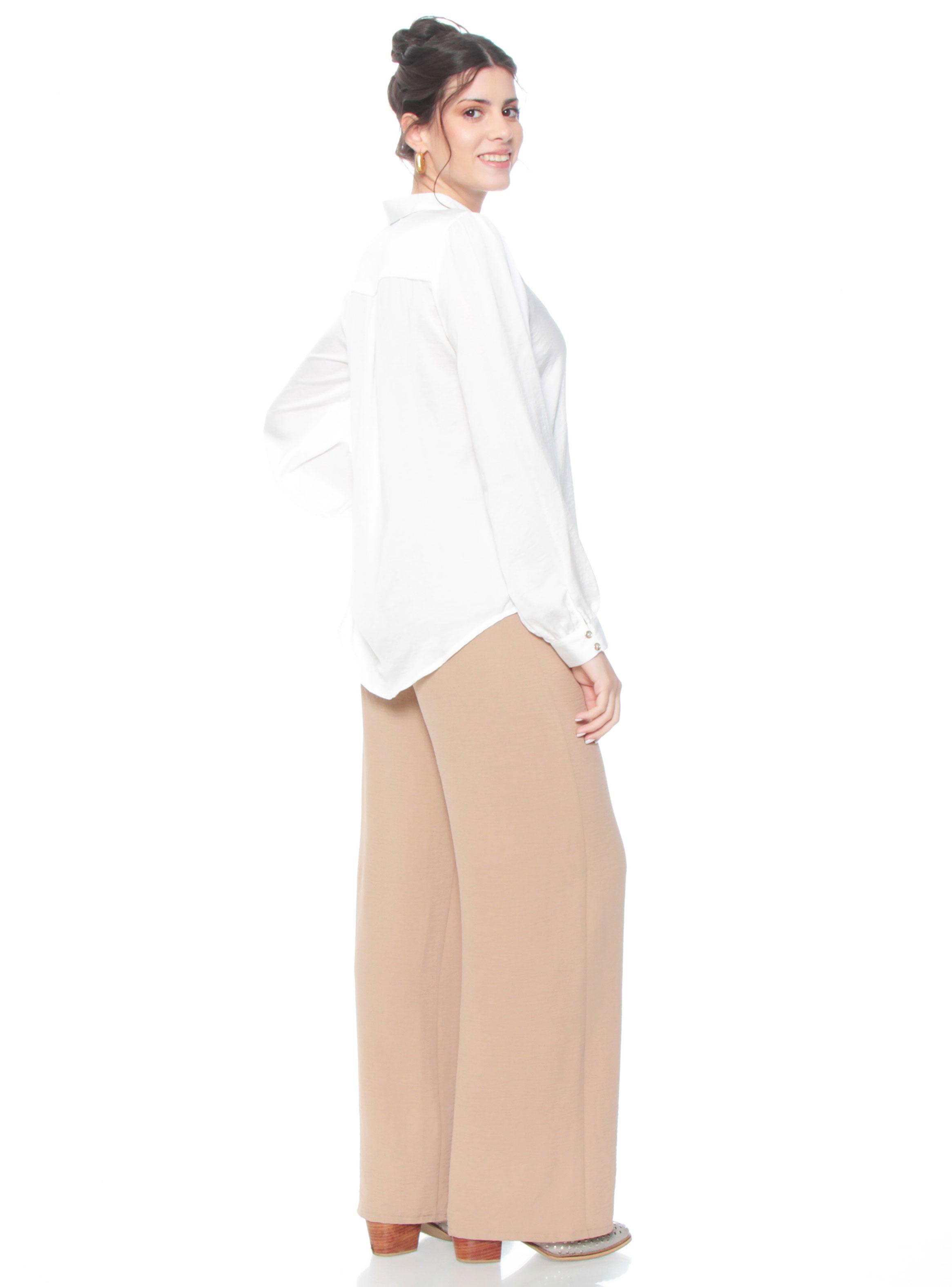 Blusa Manga Larga Sólida Abotonada en Delantero-4