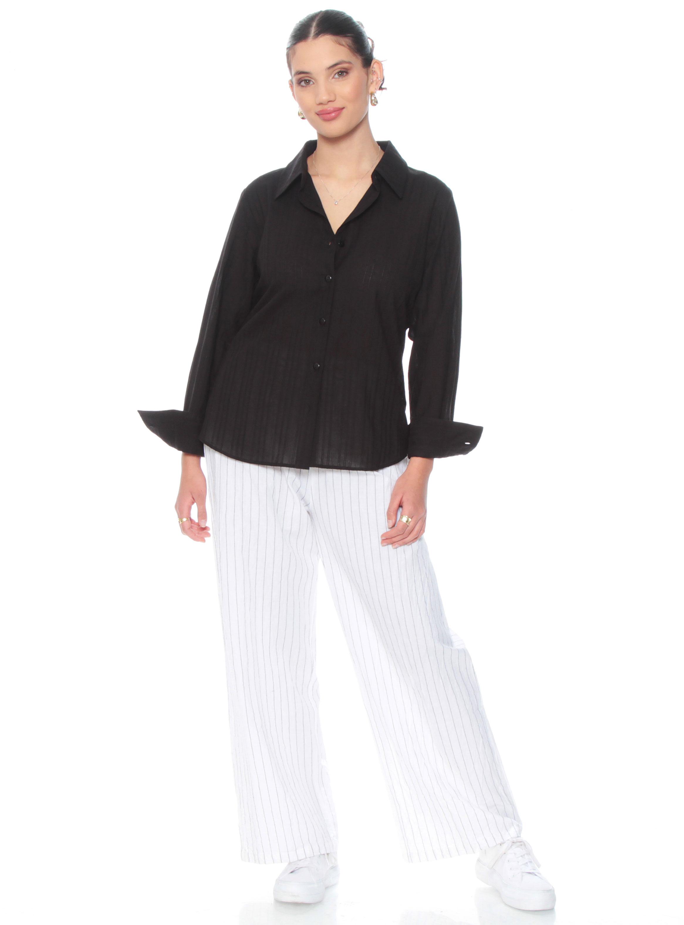 Blusa Brodery Manga Larga Abotonada en Delantero-3