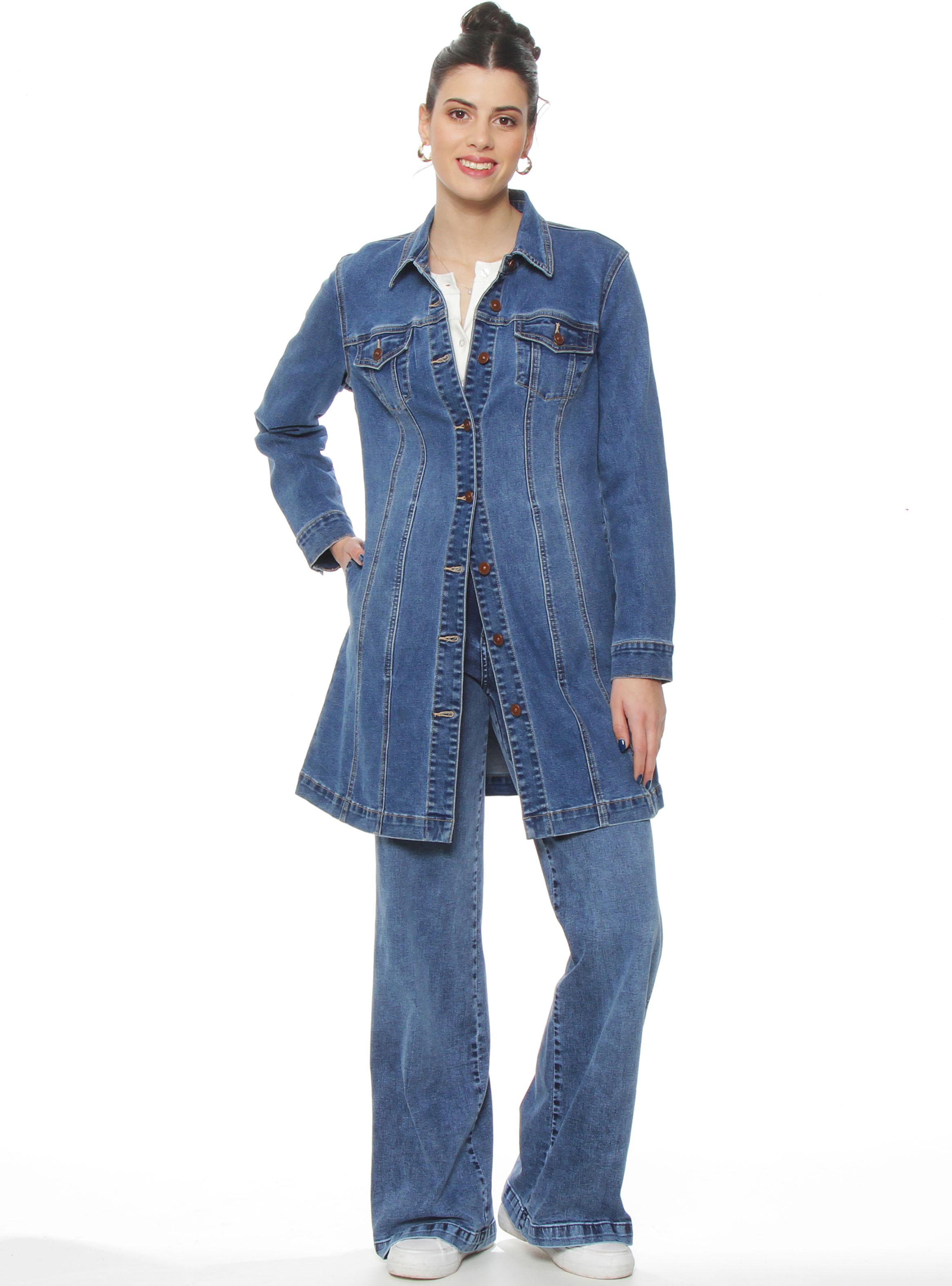 Chaqueta Denim Manga Larga Abotonada en Delantero-4