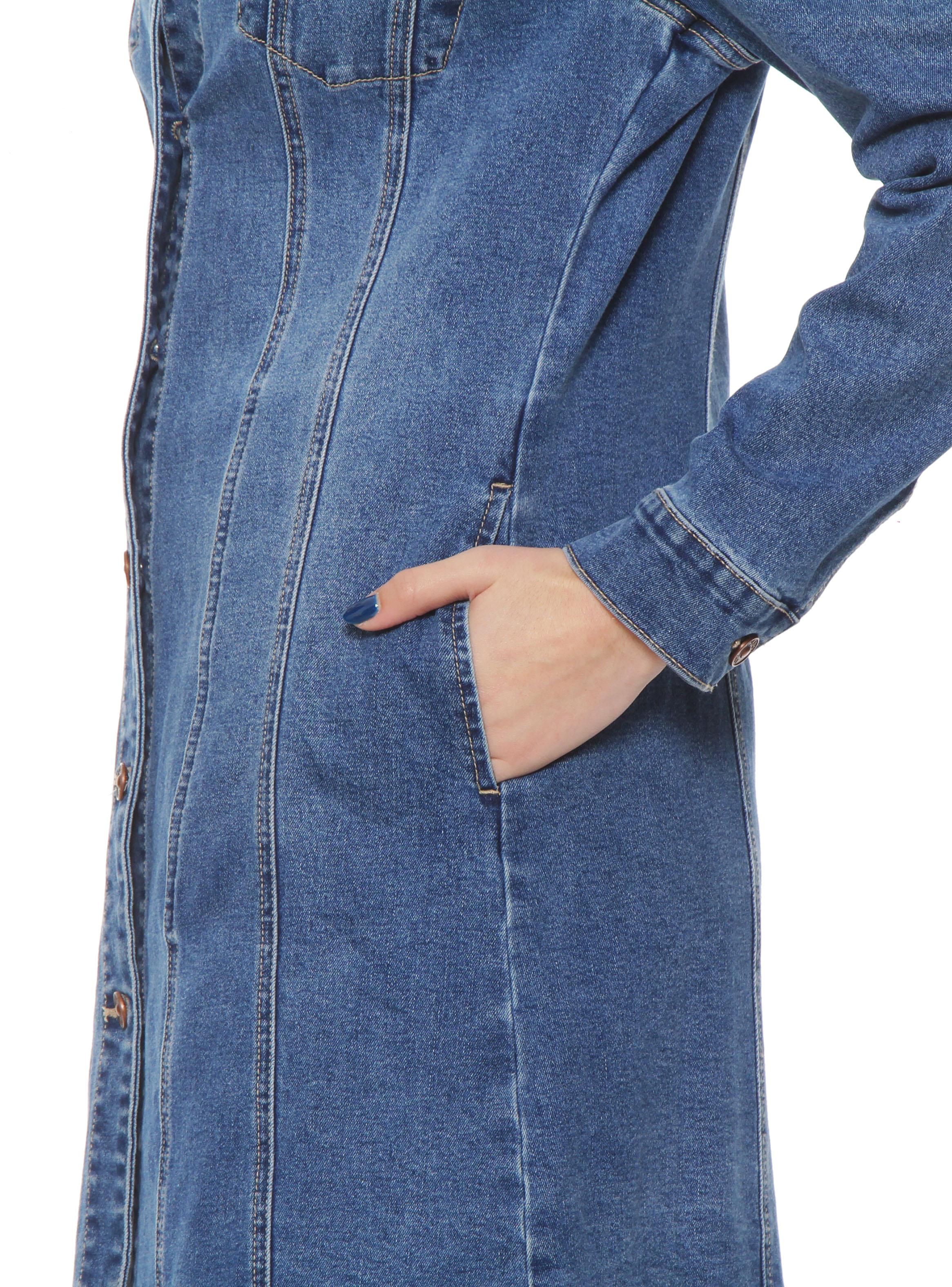 Chaqueta Denim Manga Larga Abotonada en Delantero-3