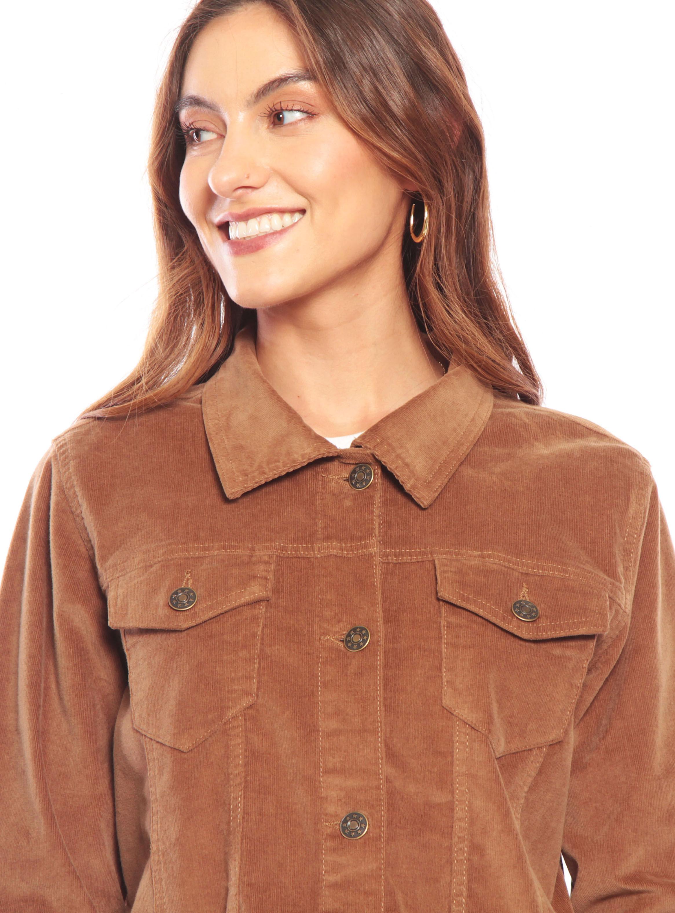 Chaqueta Cotelé Abotonada en Delantero y Bolsillos-2