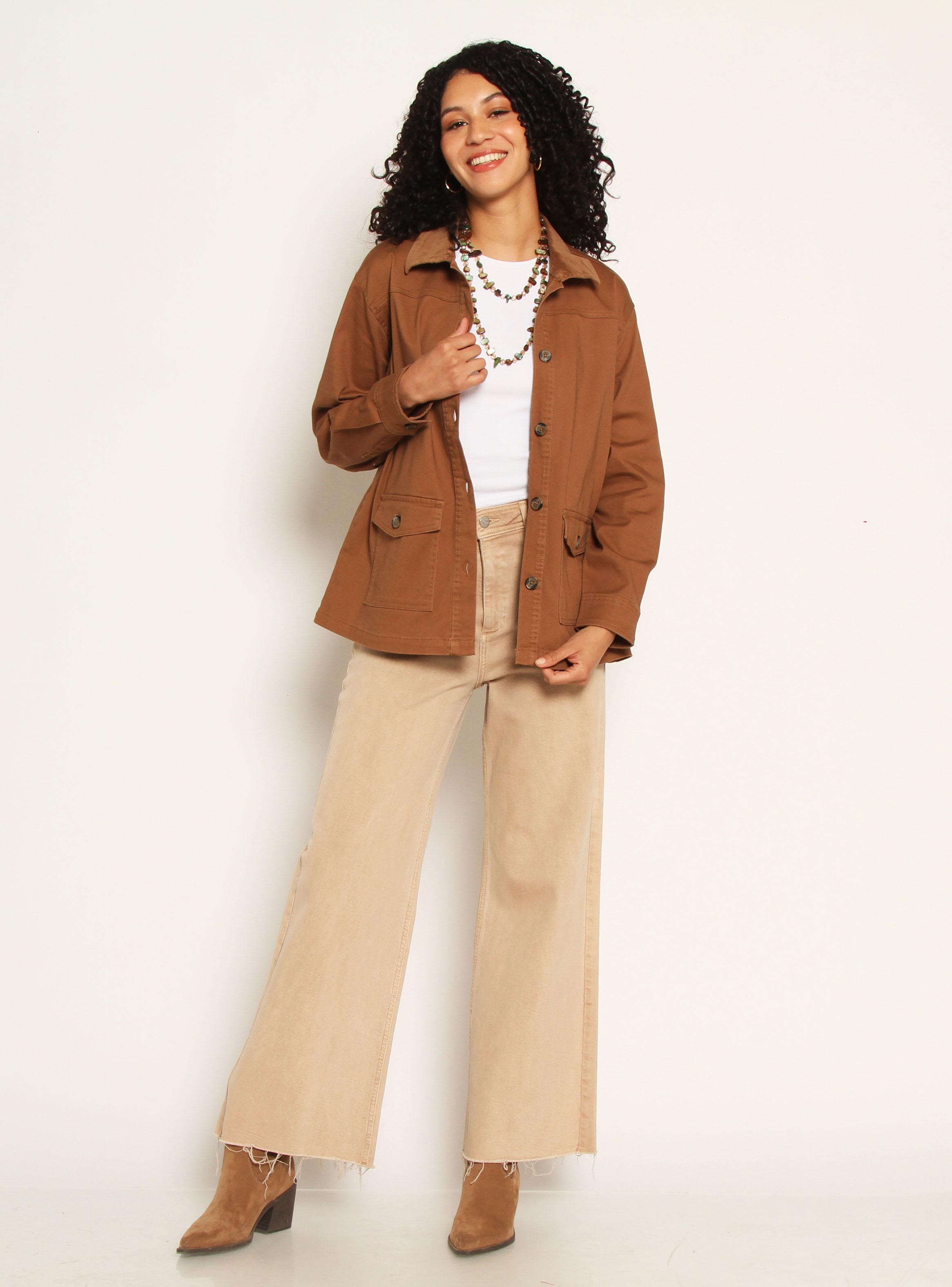 Chaqueta Manga Larga Gabardina con Bolsillos y Cuello-3