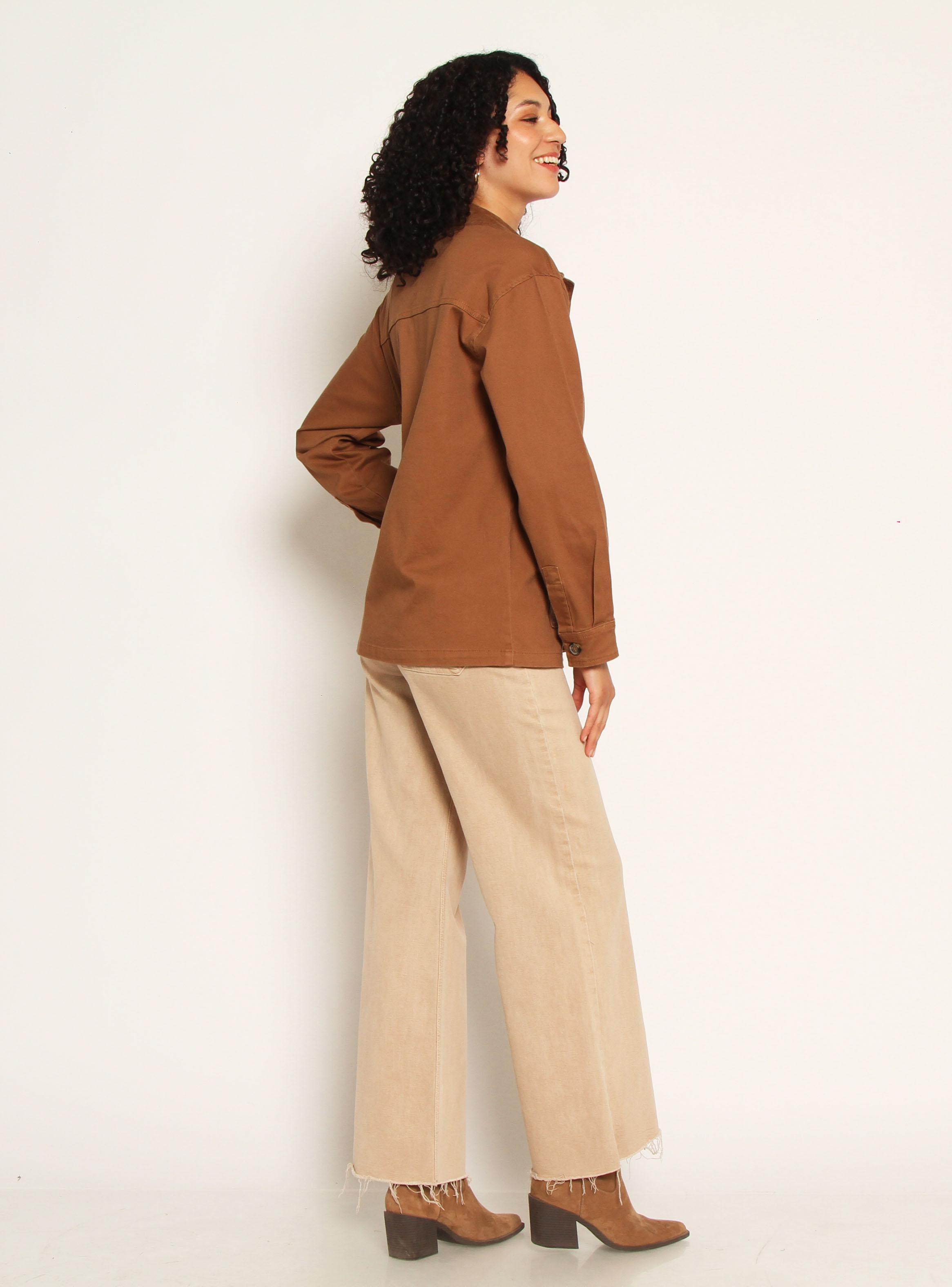 Chaqueta Manga Larga Gabardina con Bolsillos y Cuello-4