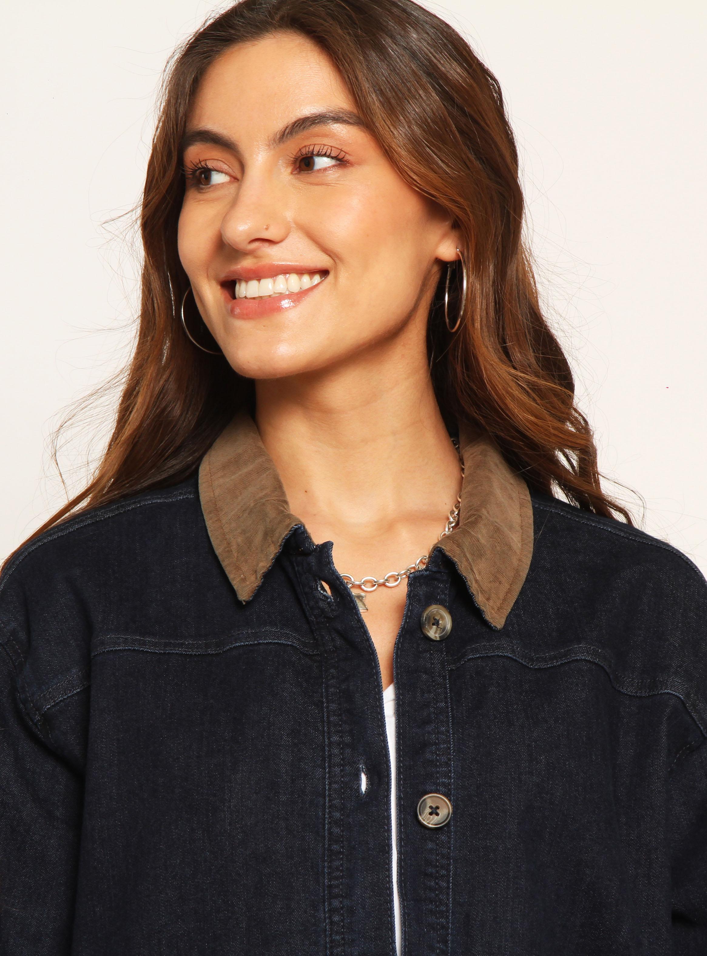 Chaqueta Manga Larga Denim con Bolsillos y Cuello-2