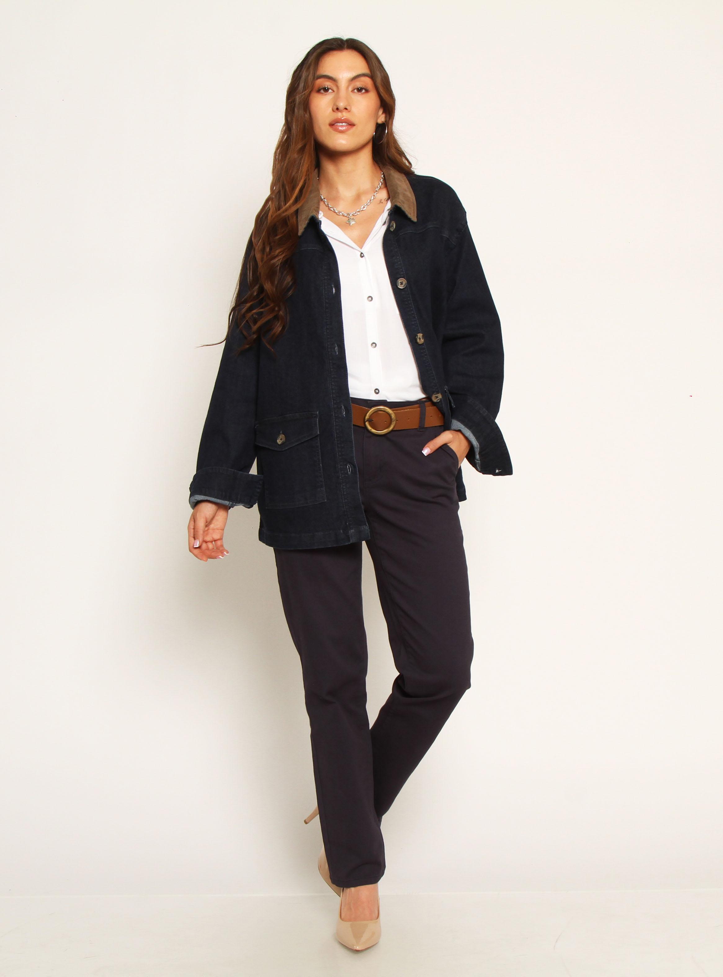 Chaqueta Manga Larga Denim con Bolsillos y Cuello-3