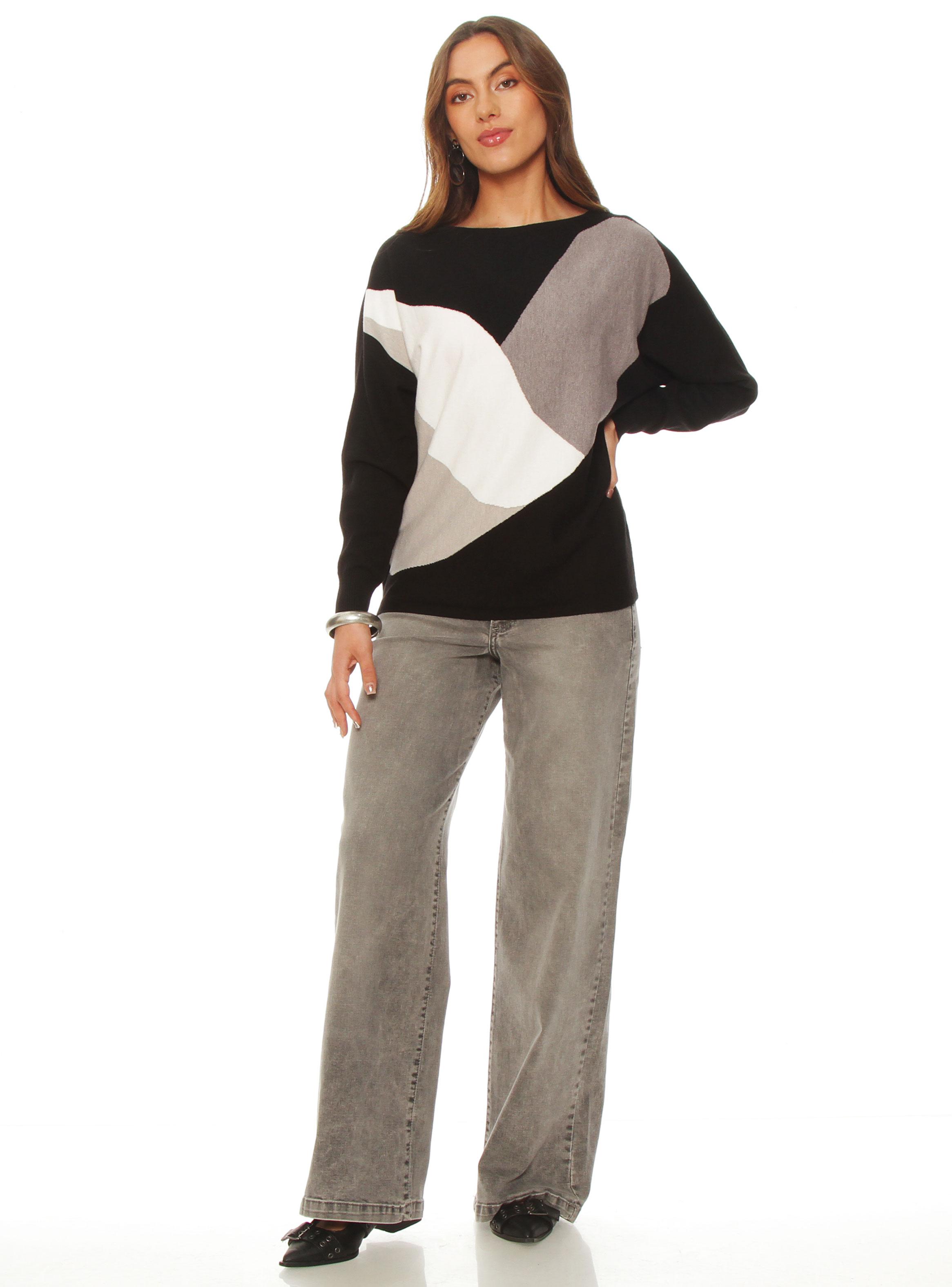 Sweater Manga Larga Geométrico Escote Redondo-3