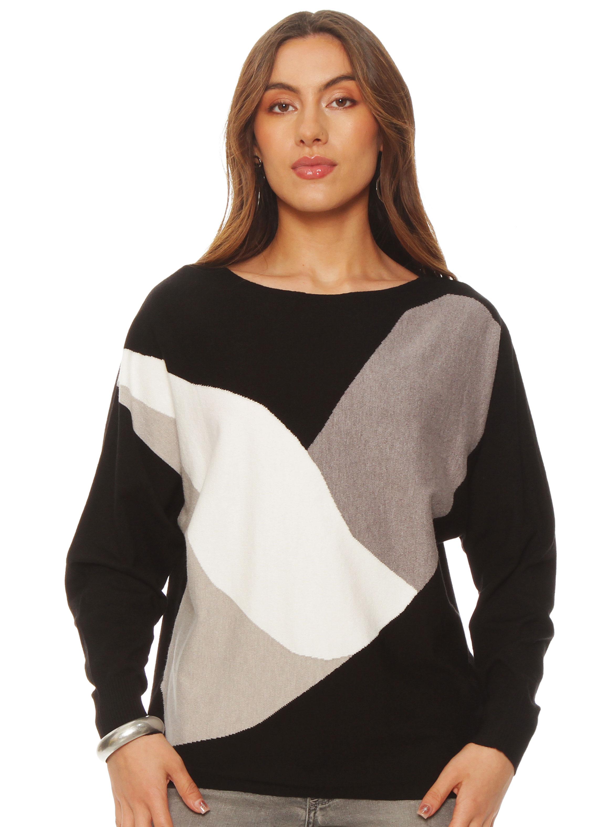 Sweater Manga Larga Geométrico Escote Redondo-0