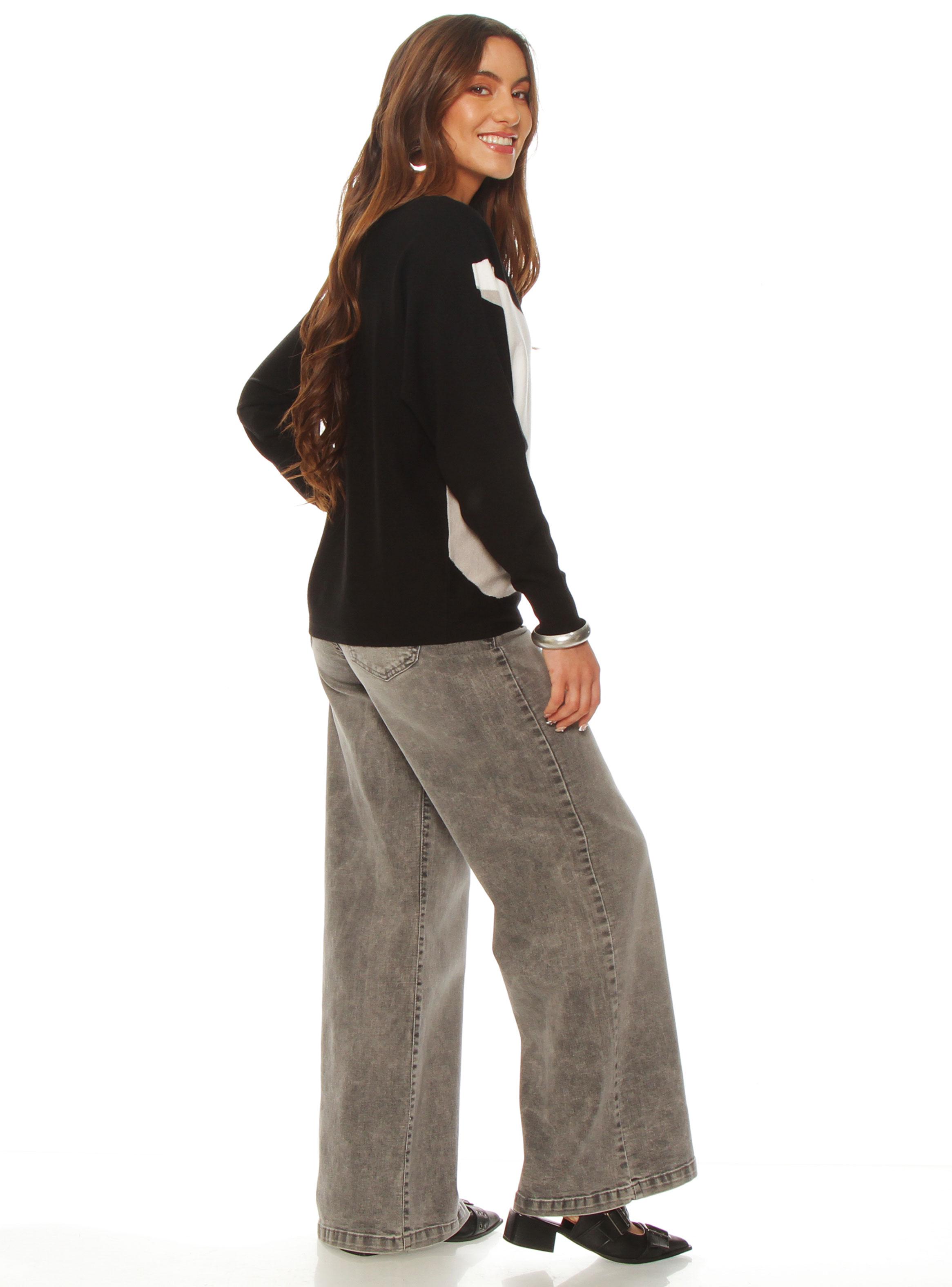 Sweater Manga Larga Geométrico Escote Redondo-4