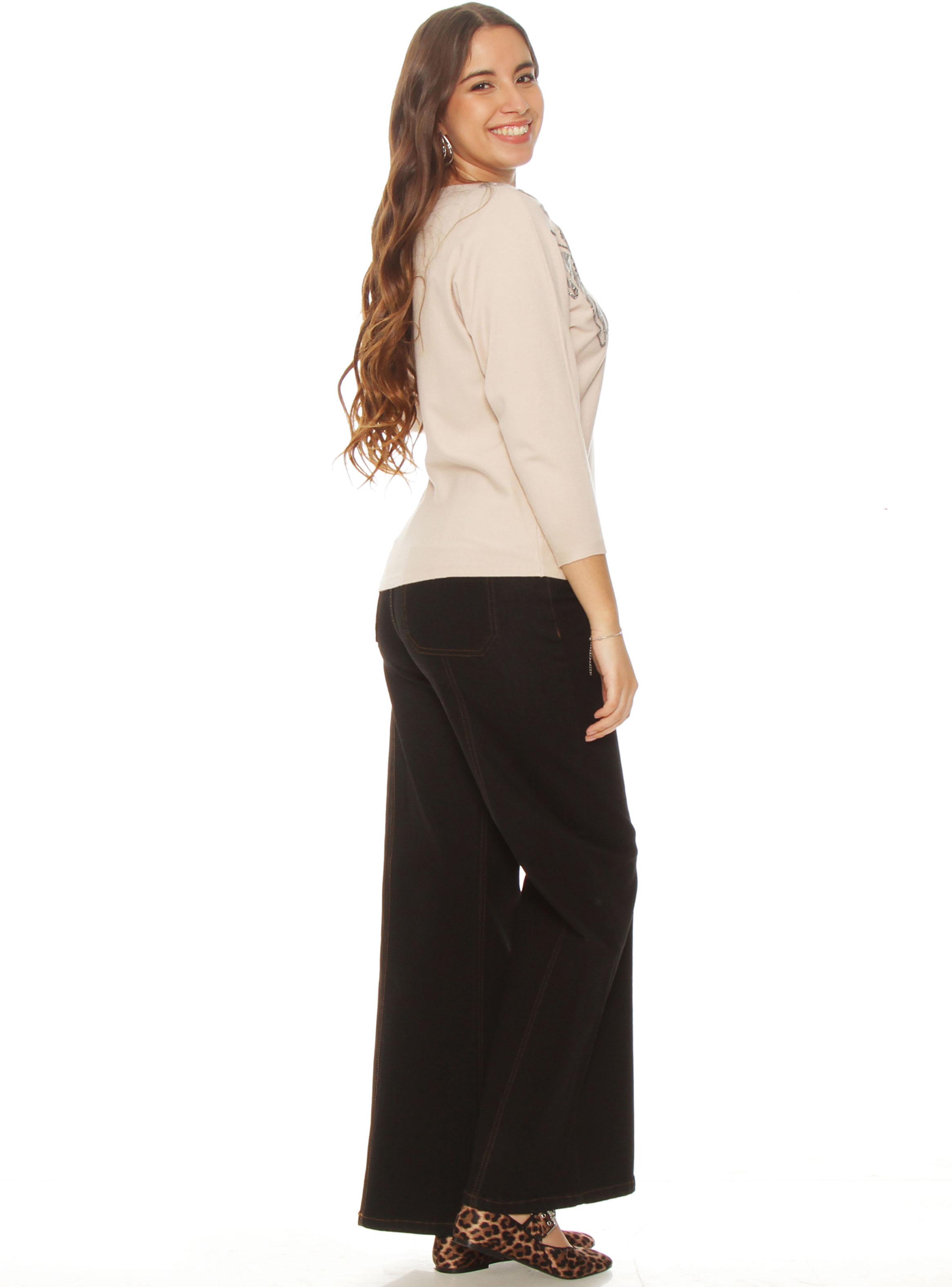 Sweater Manga 3/4 Bordado Escote Redondo-4