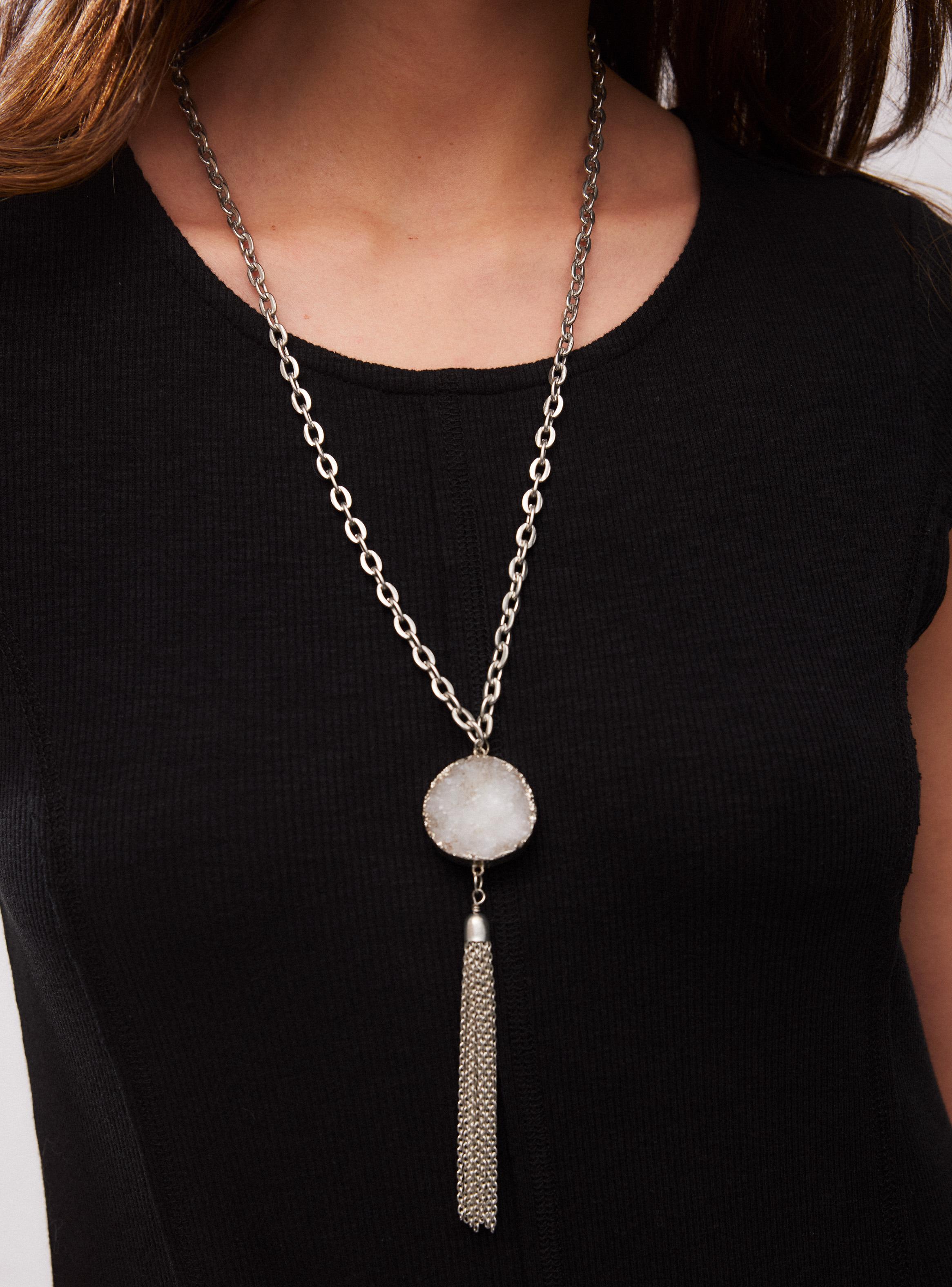 Collar con Piedra Natural y Pompón de Metal-3