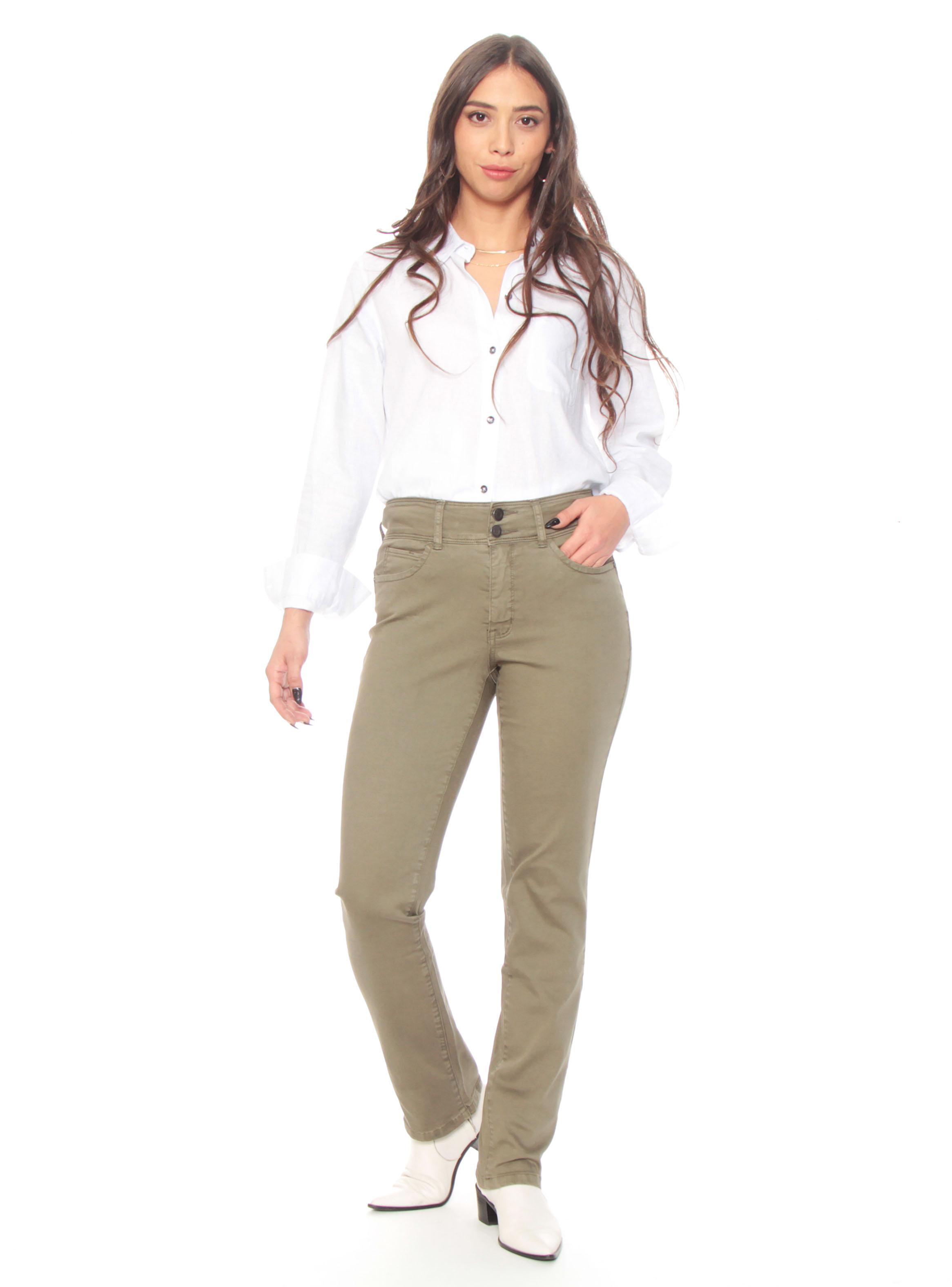 Pantalón Recto Tiro Alto Pretina Media 2 Botones Push Up-3