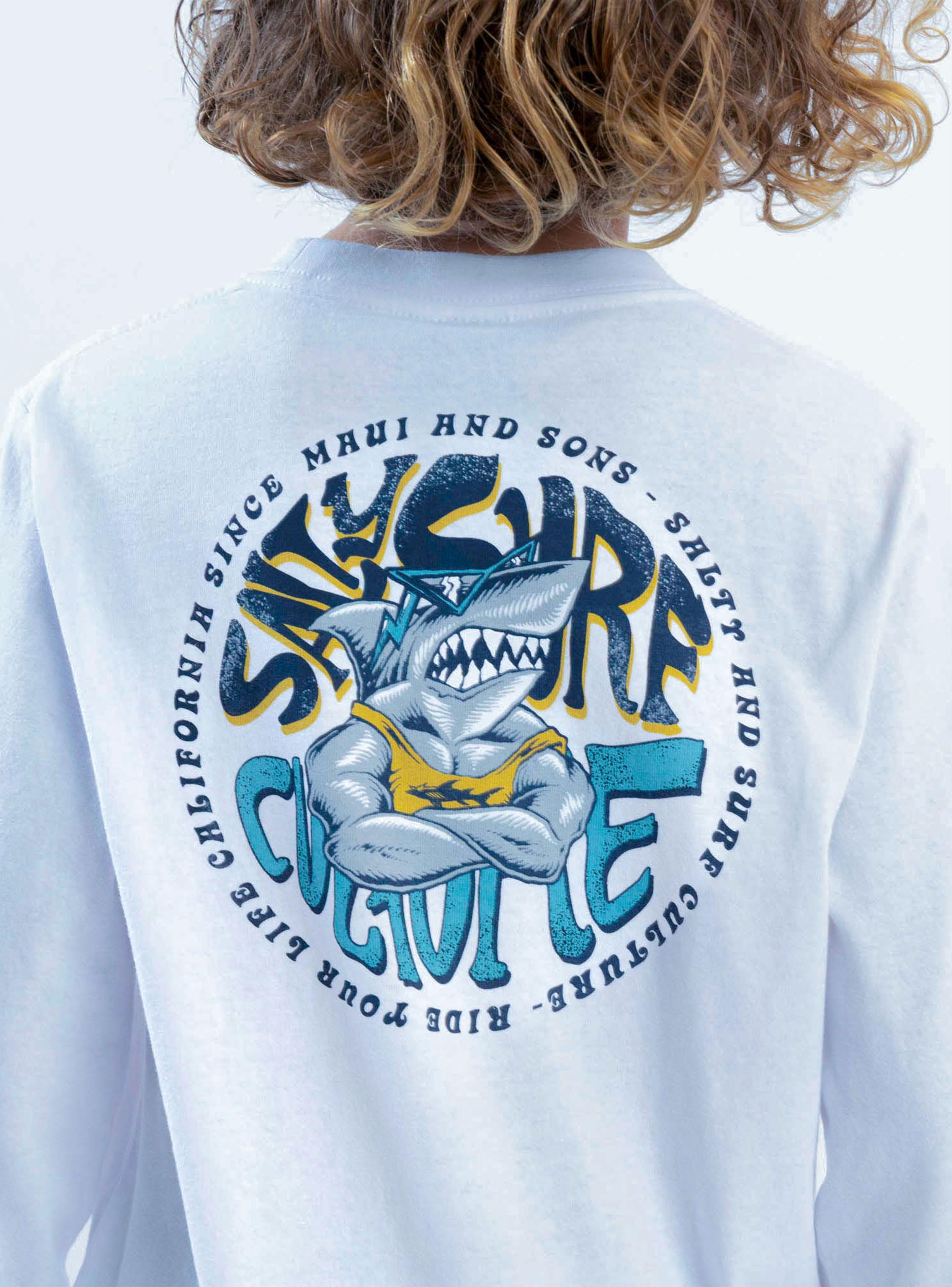 Polera Manga Larga Estampado Shark White-5