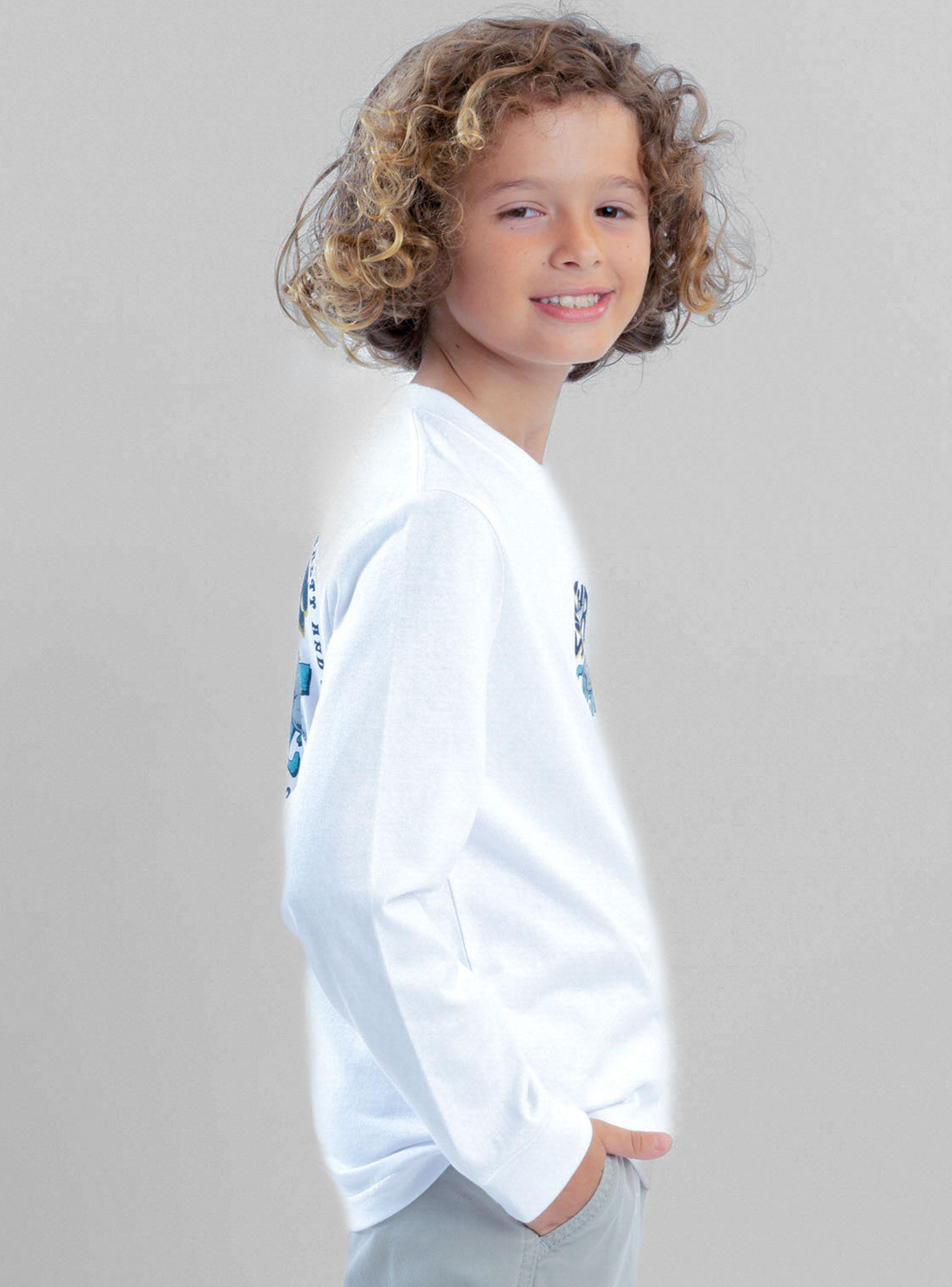 Polera Manga Larga Estampado Shark White-3