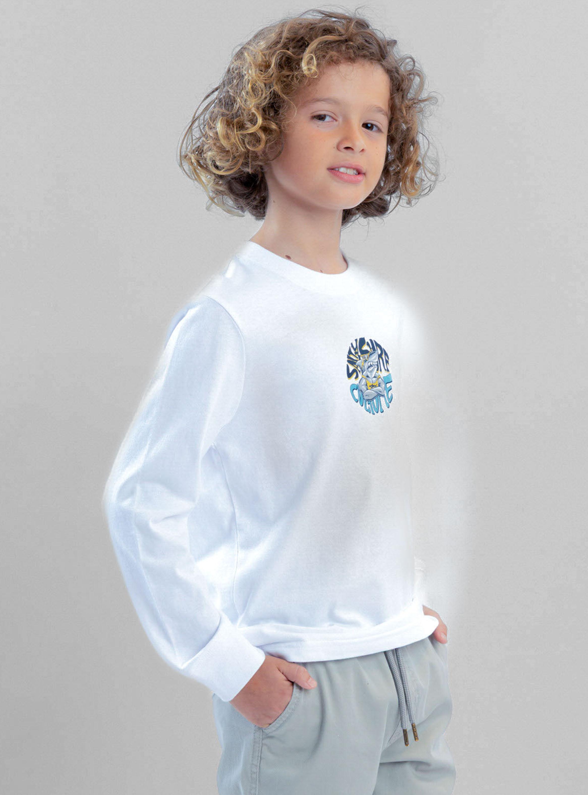 Polera Manga Larga Estampado Shark White-2