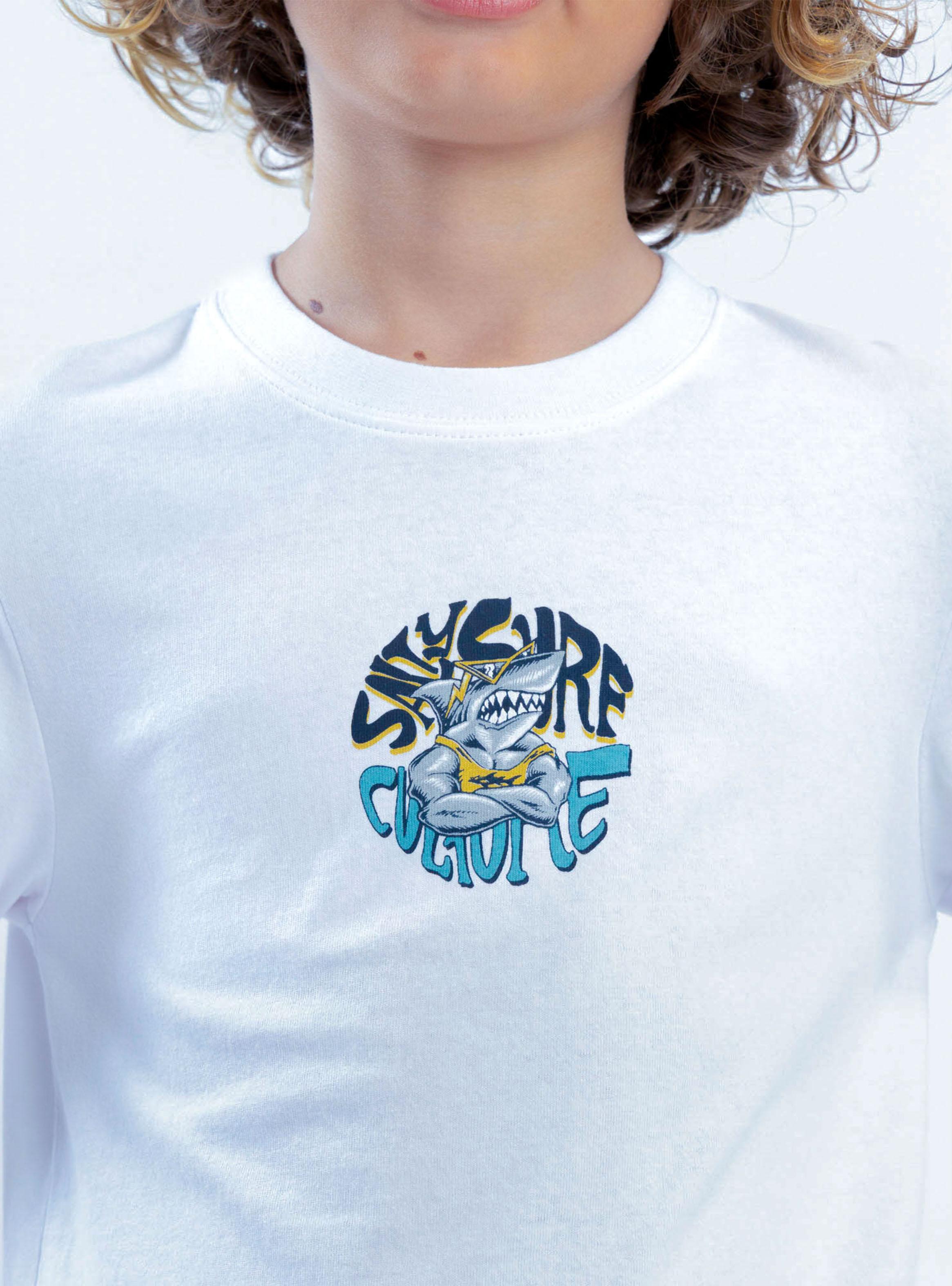 Polera Manga Larga Estampado Shark White-4